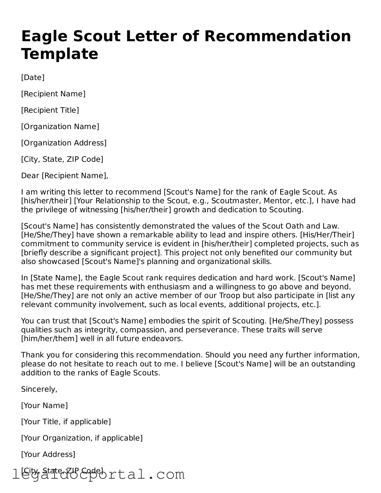 Official Eagle Scout Letter of Recommendation Document