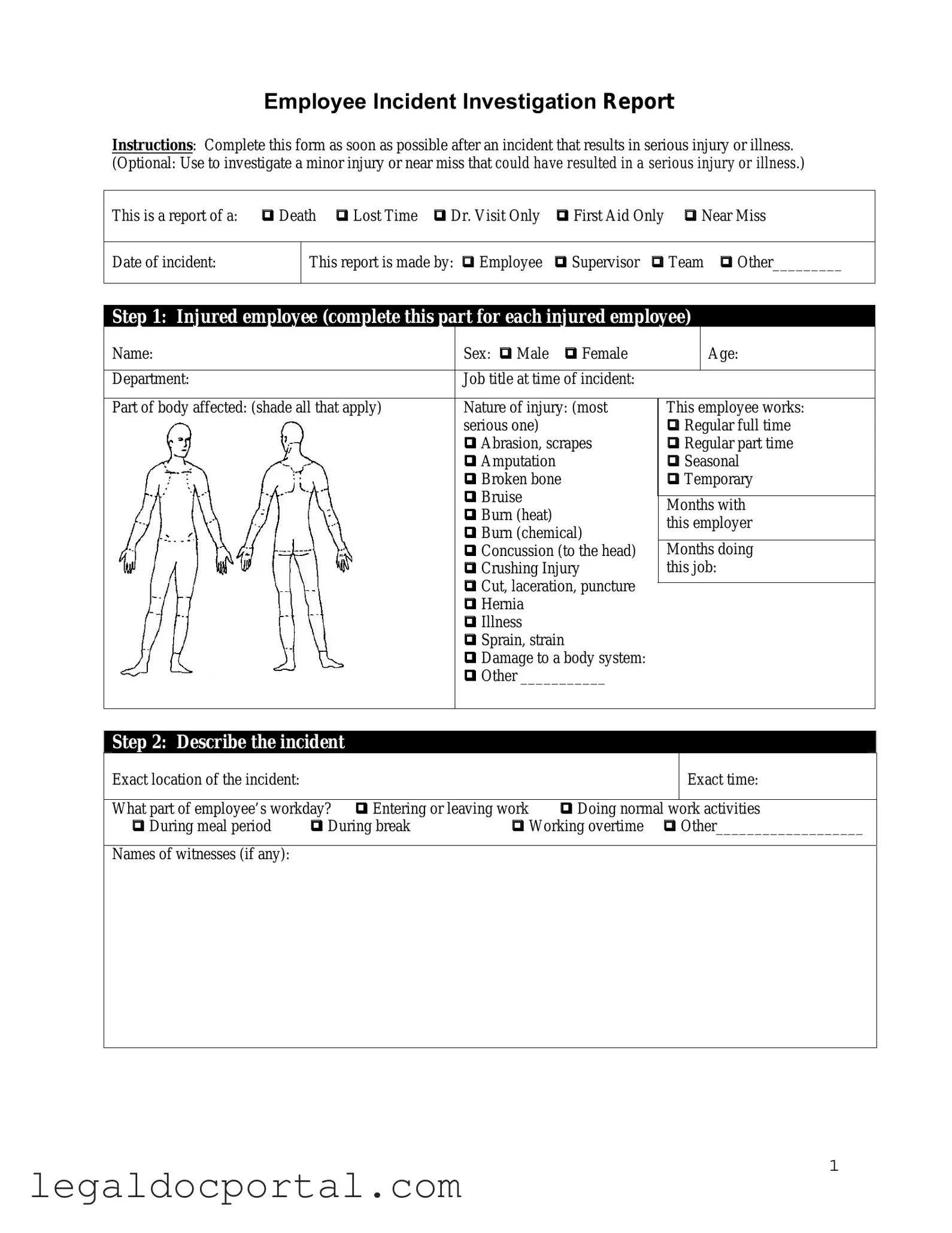 Printable Employee Accident Report Form