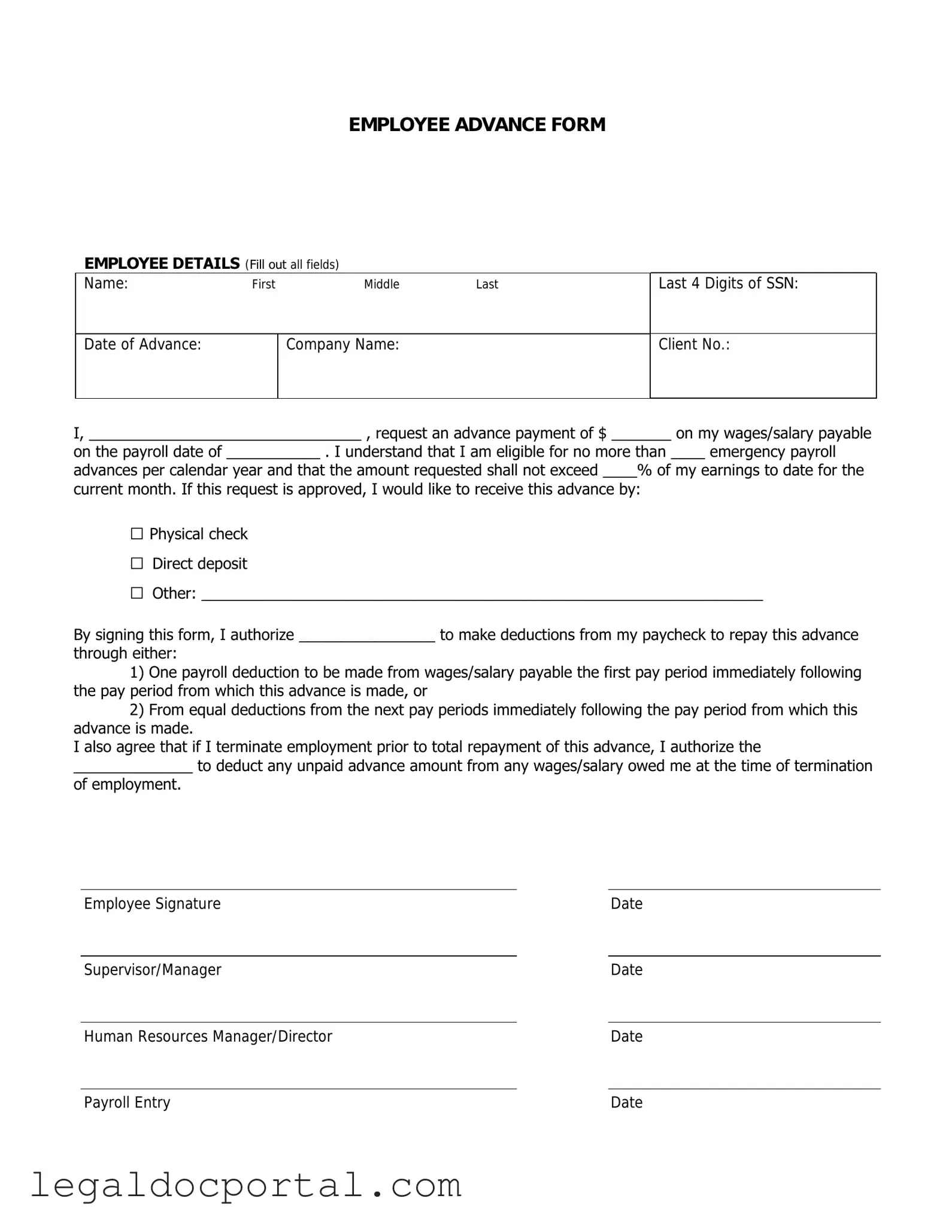 Printable Employee Advance Form