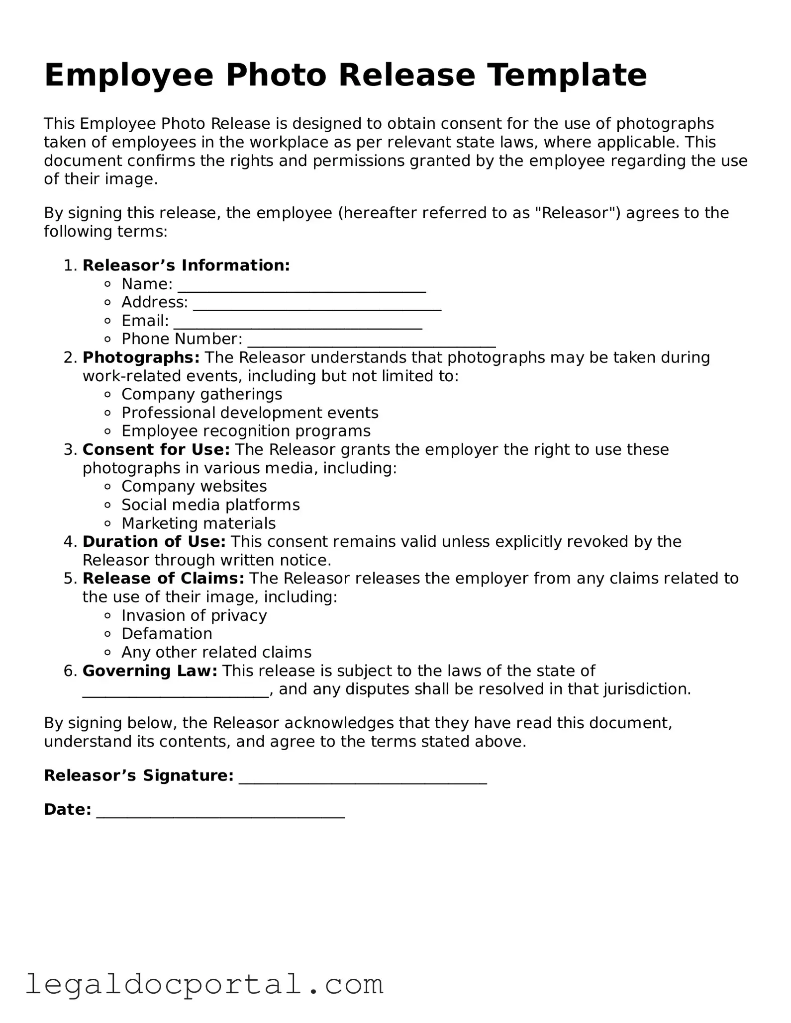 Official Employee Photo Release Document