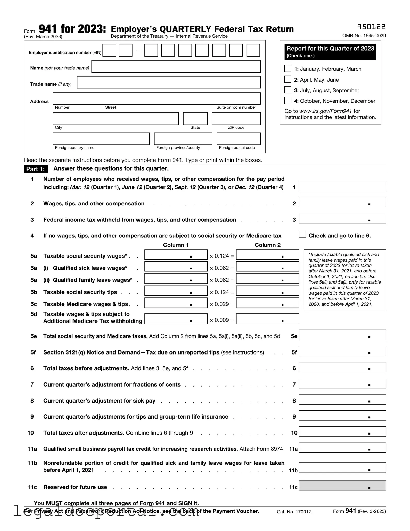 Printable IRS 941 Form