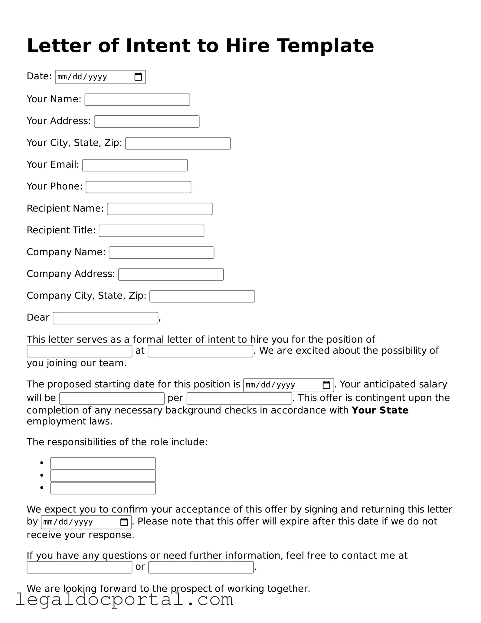 Official Letter of Intent to Hire Document