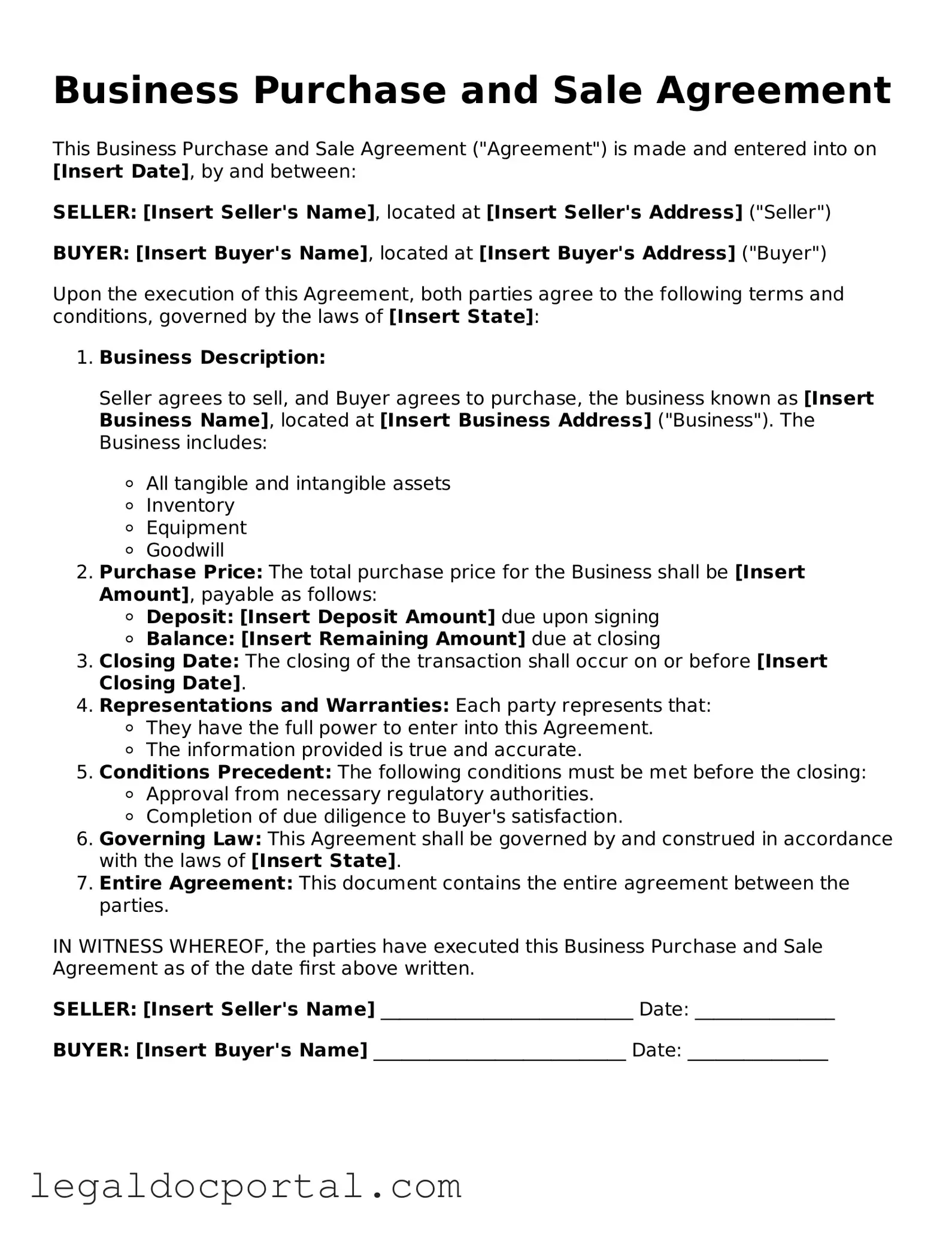 Official Business Purchase and Sale Agreement Document