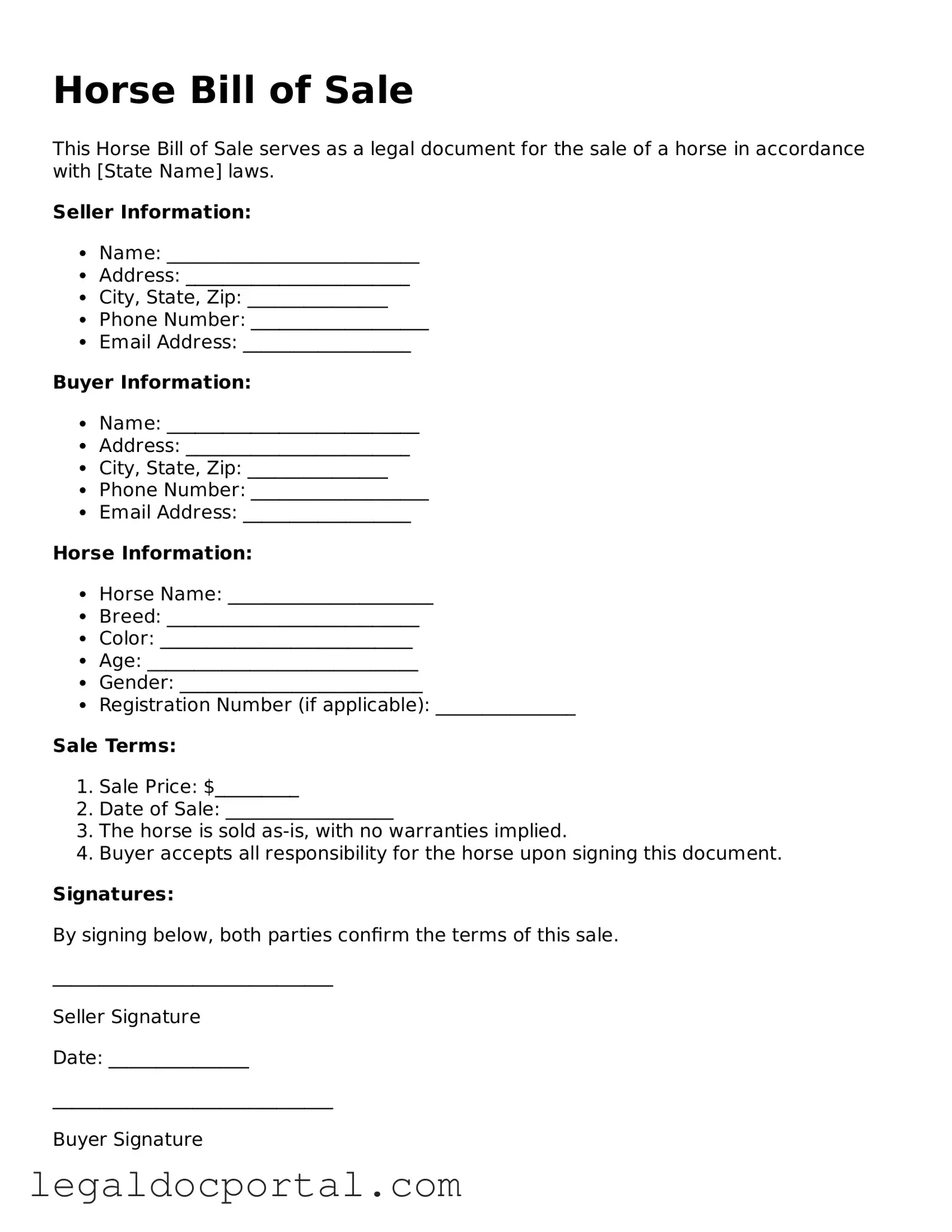 Official Horse Bill of Sale Document
