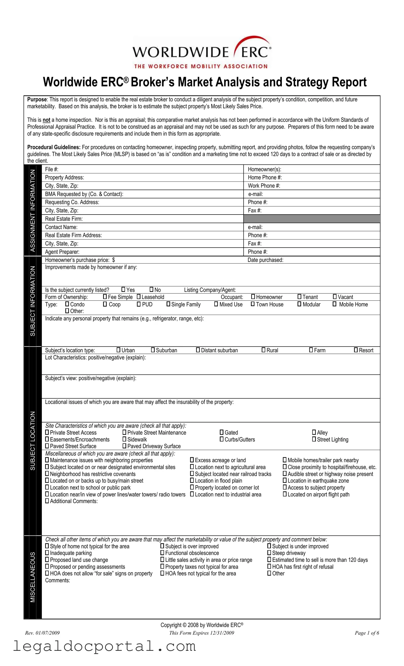 Printable Erc Broker Market Analysis Form