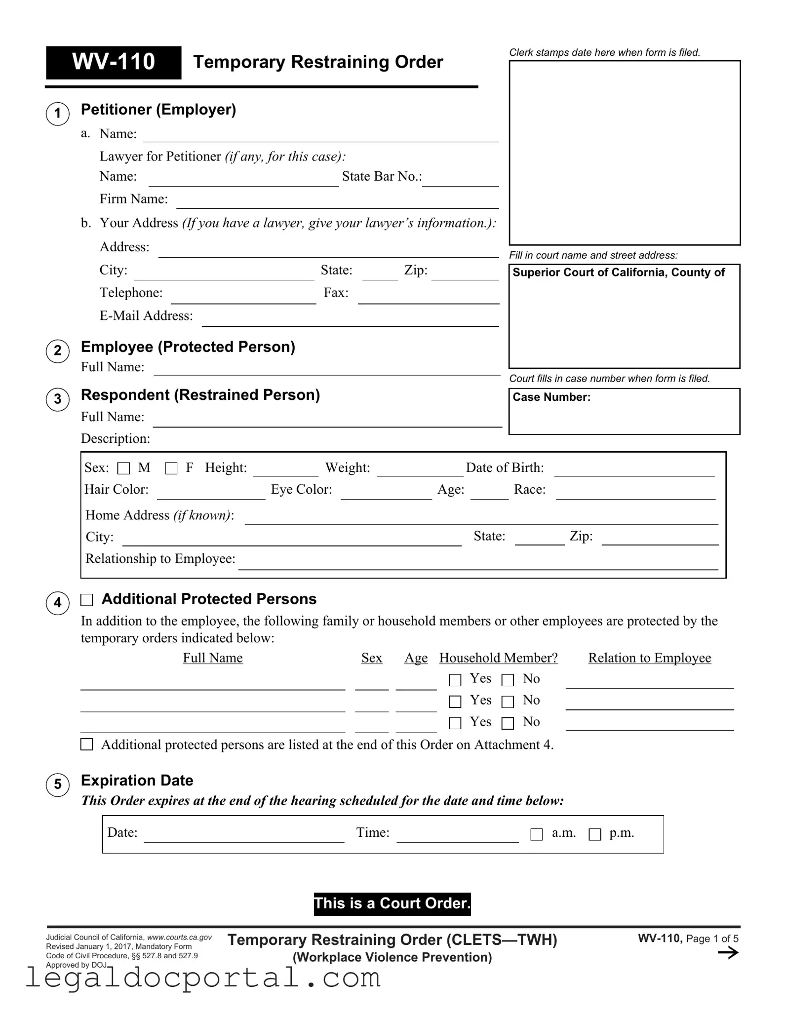 Printable Fake Restraining Order Form