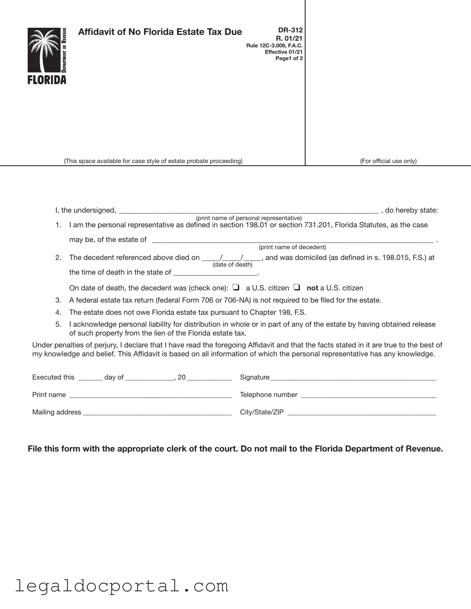 Printable Fl Dr 312 Form