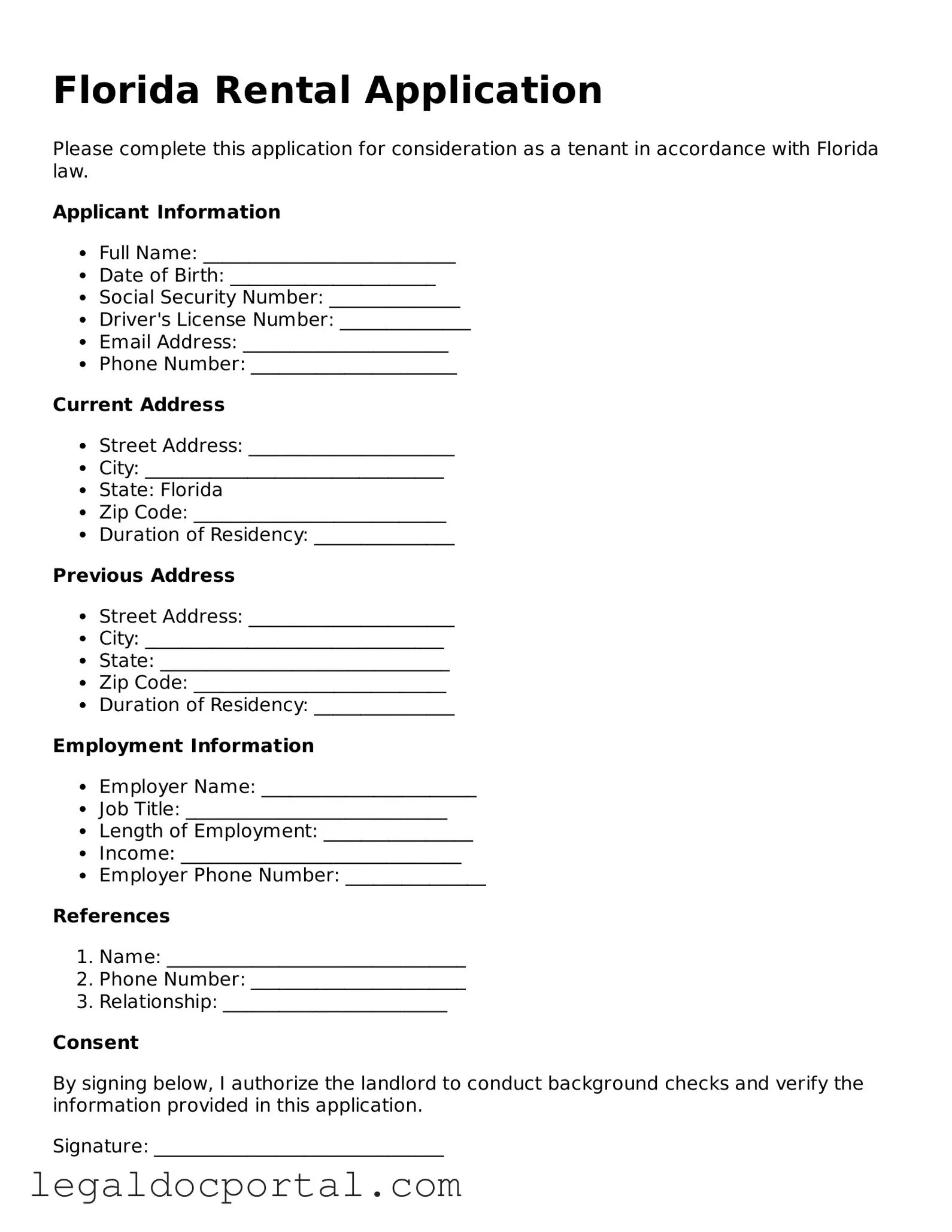 Attorney-Verified Florida Rental Application Form