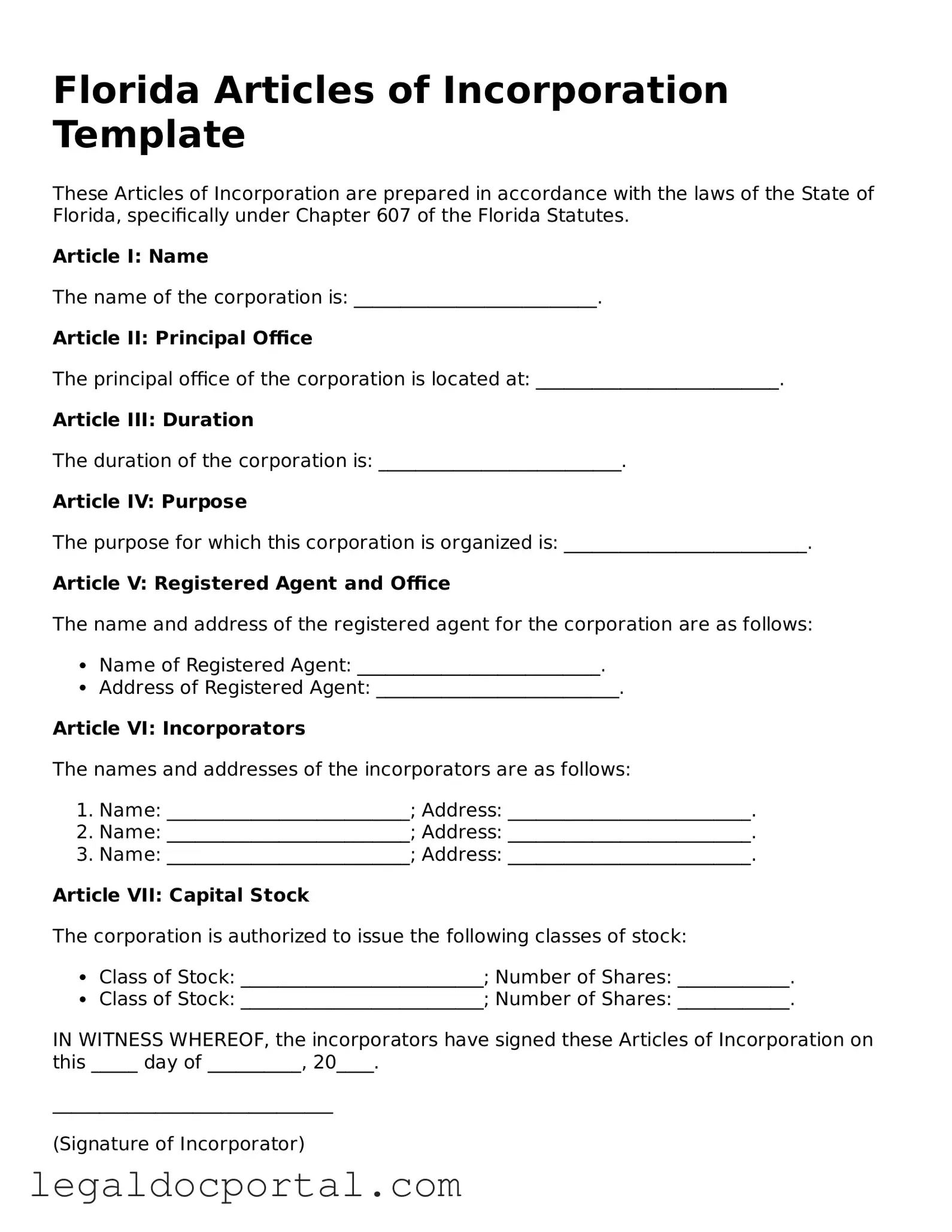 Attorney-Verified Florida Articles of Incorporation Form