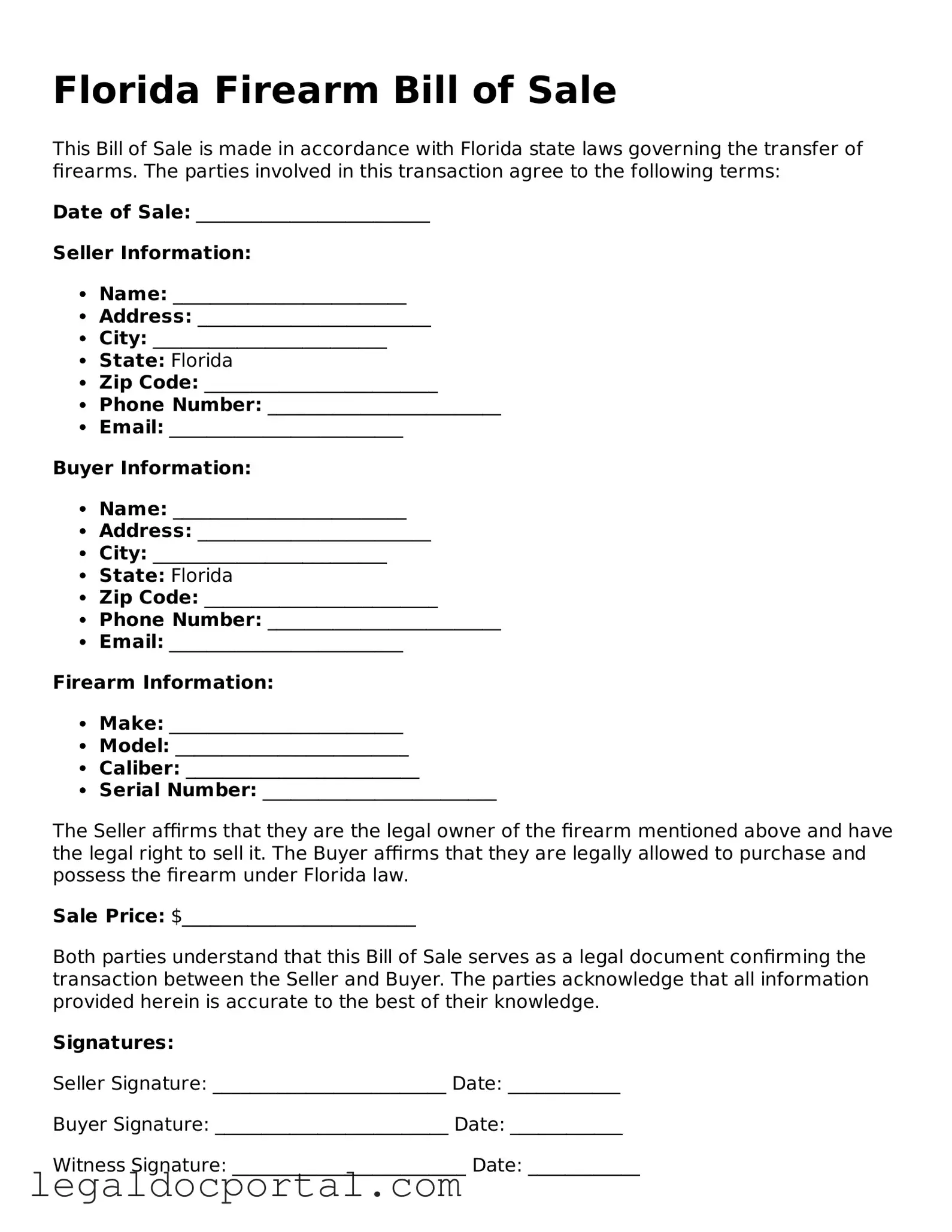 Attorney-Verified Florida Firearm Bill of Sale Form