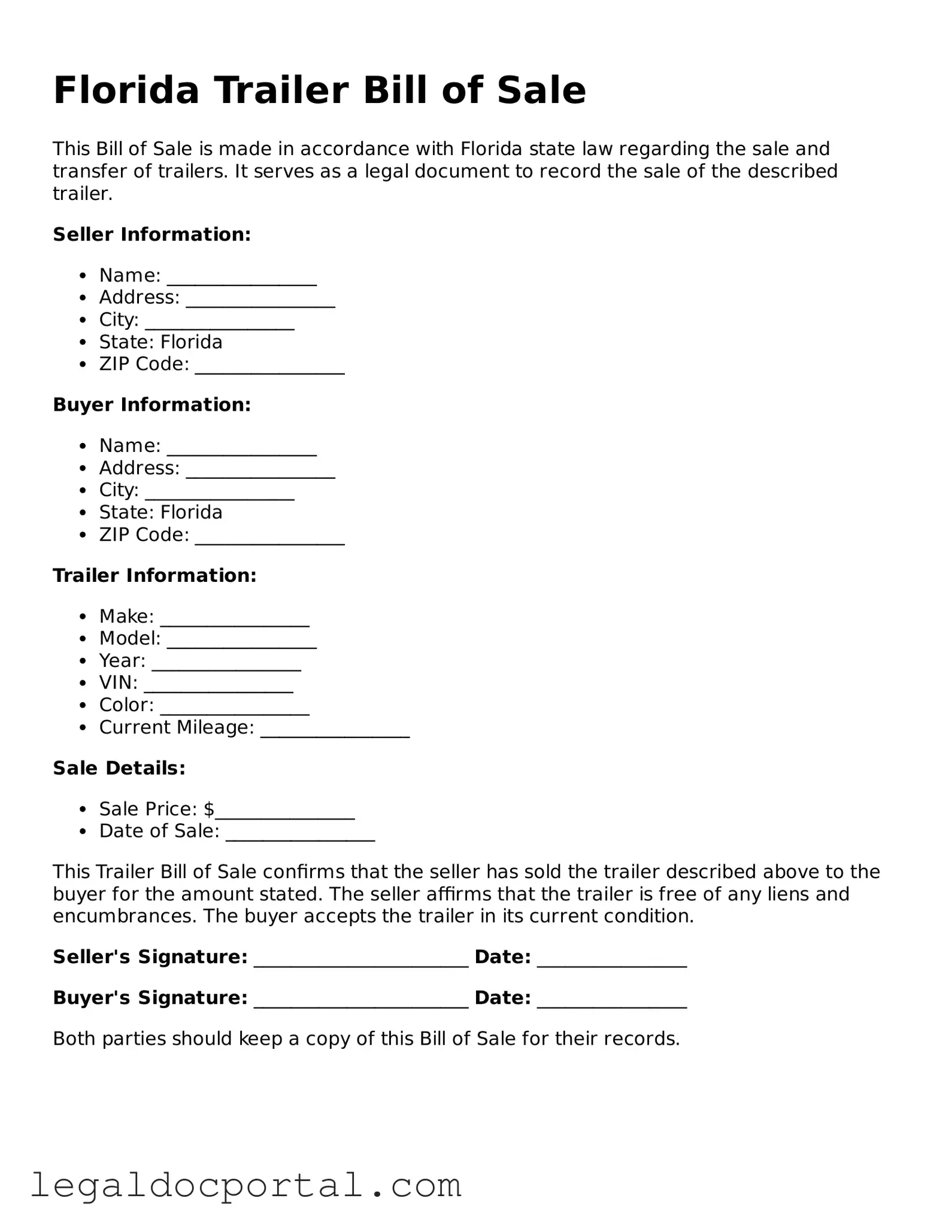 Attorney-Verified Florida Trailer Bill of Sale Form