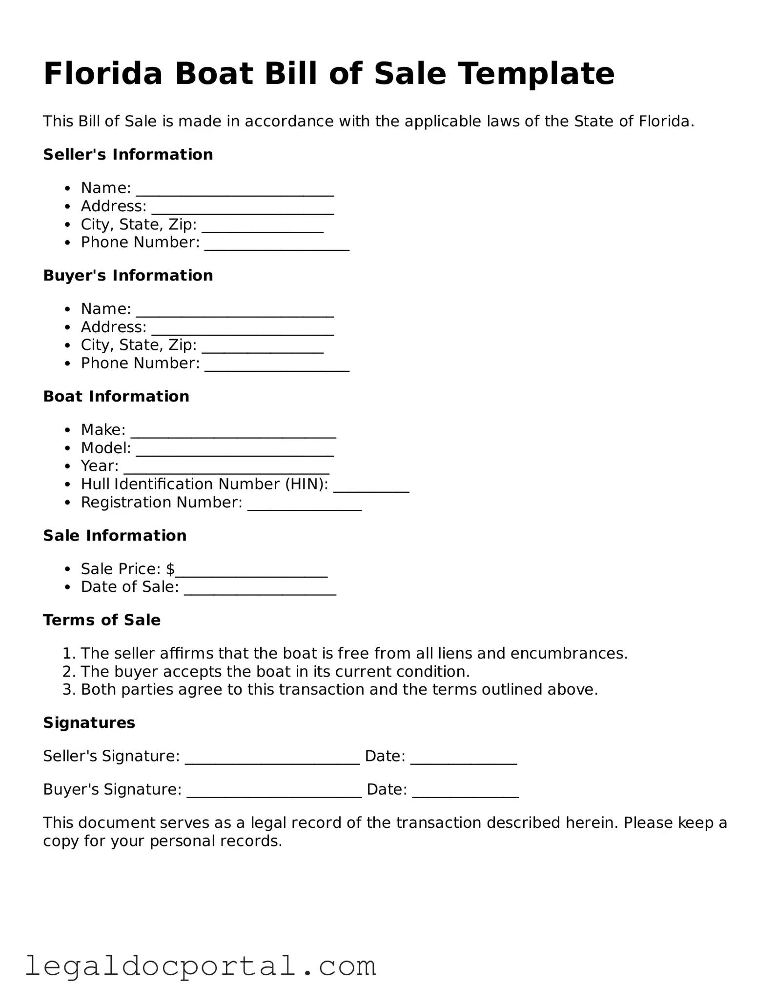 Attorney-Verified Florida Boat Bill of Sale Form