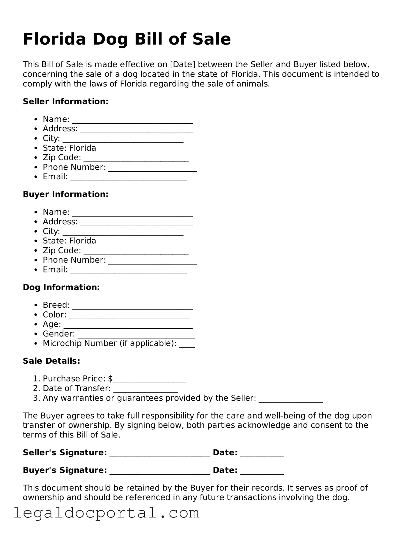 Attorney-Verified Florida Dog Bill of Sale Form