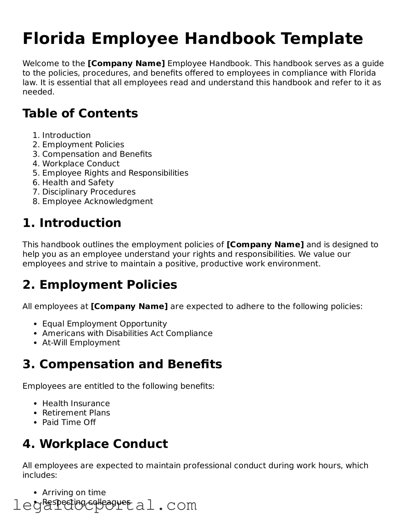 Attorney-Verified Florida Employee Handbook Form