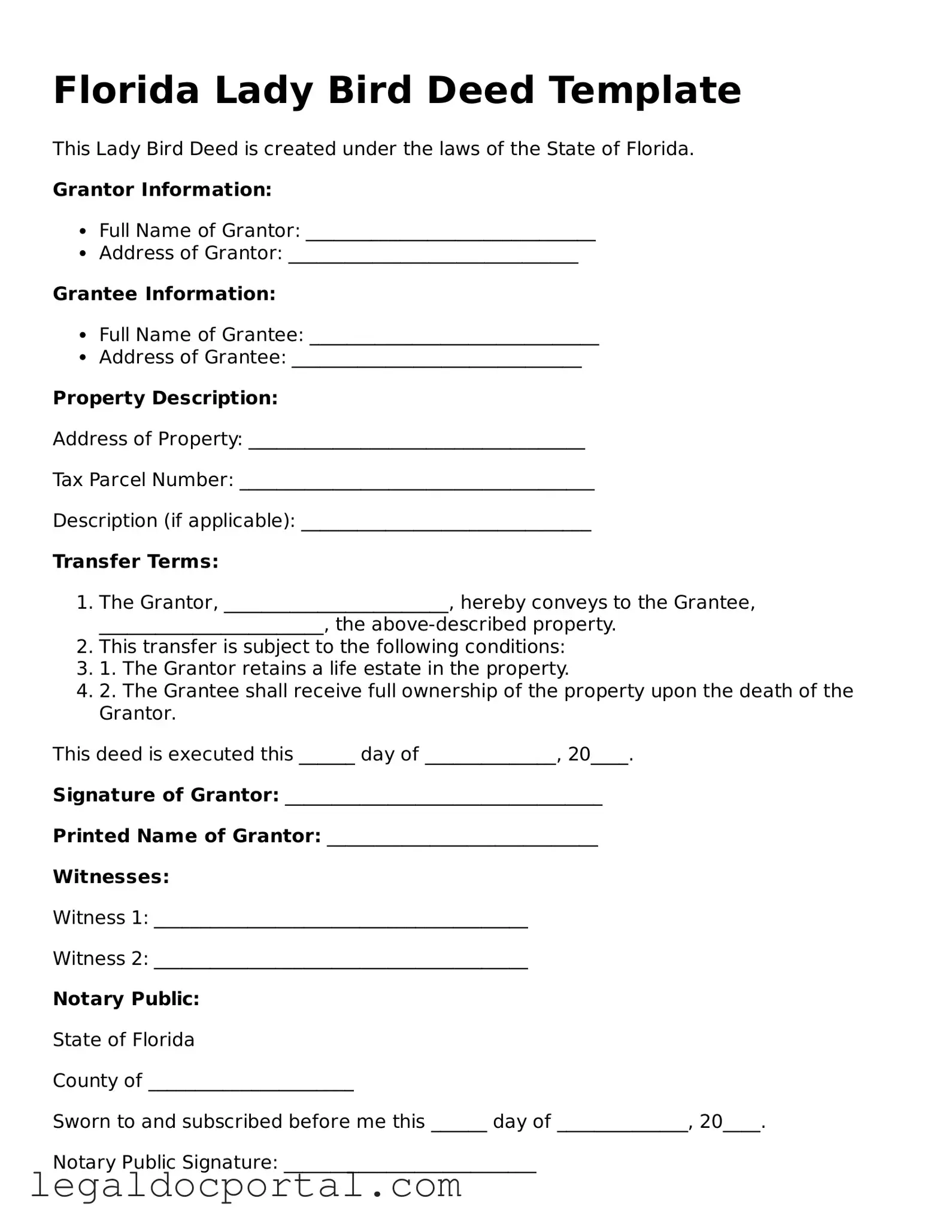 Attorney-Verified Florida Lady Bird Deed Form