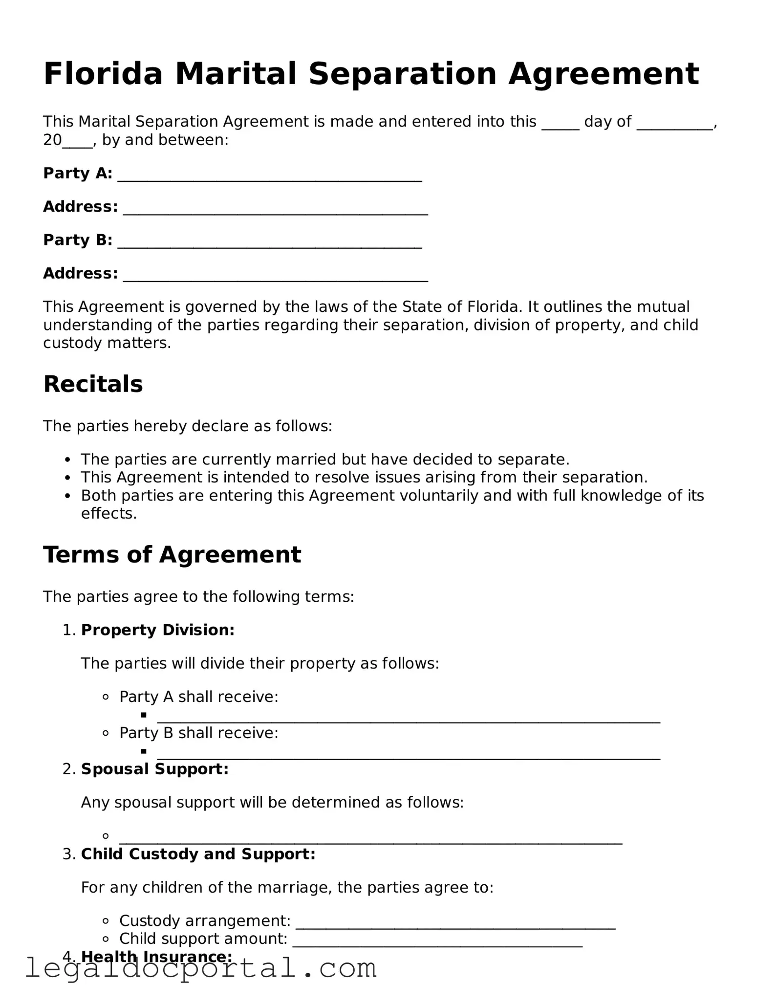 Attorney-Verified Florida Marital Separation Agreement Form