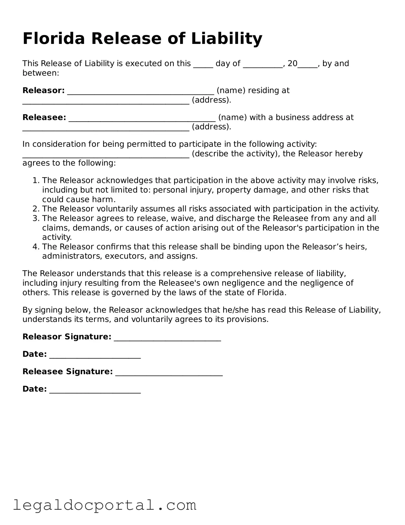 Attorney-Verified Florida Release of Liability Form