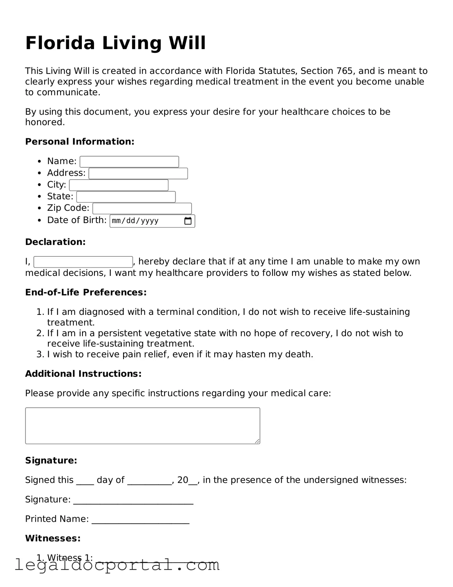 Attorney-Verified Florida Living Will Form