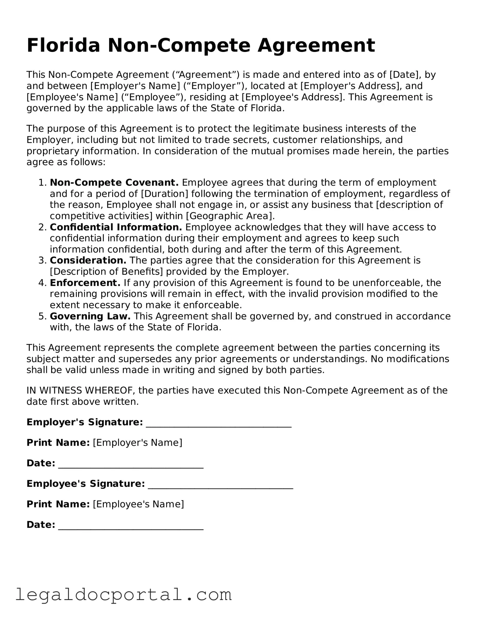 Attorney-Verified Florida Non-compete Agreement Form