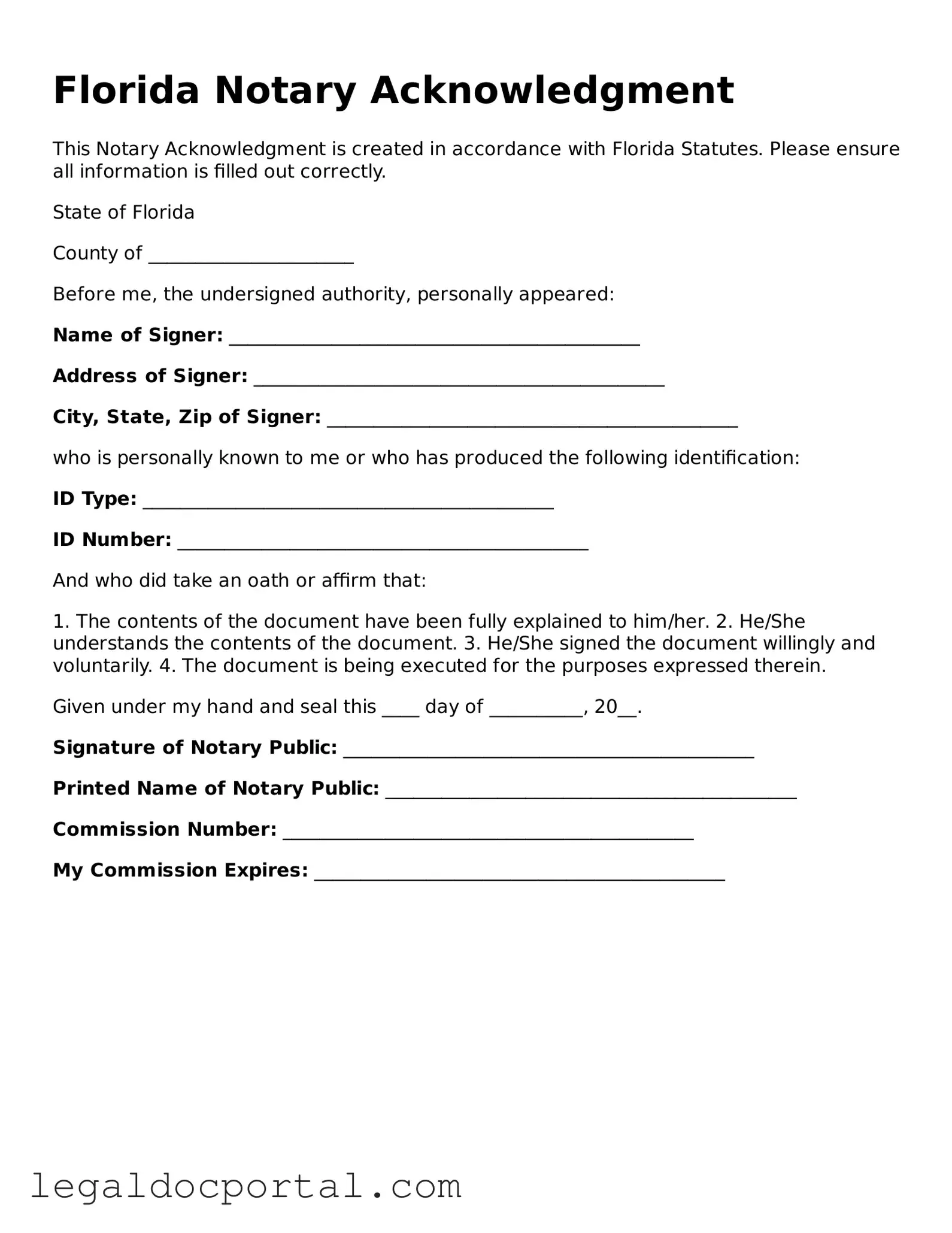 Attorney-Verified Florida Notary Acknowledgement Form