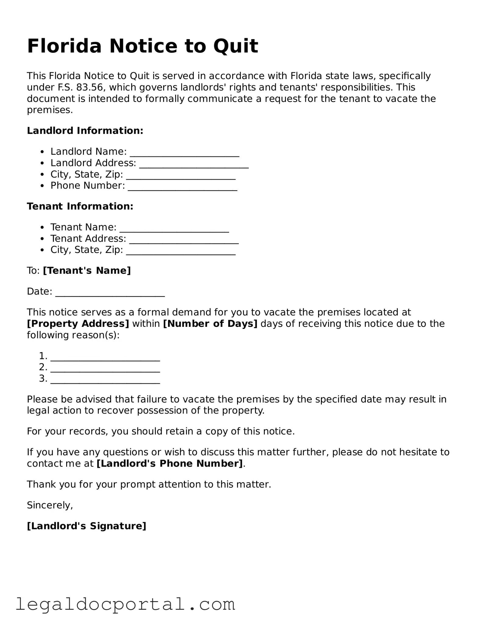 Attorney-Verified Florida Notice to Quit Form