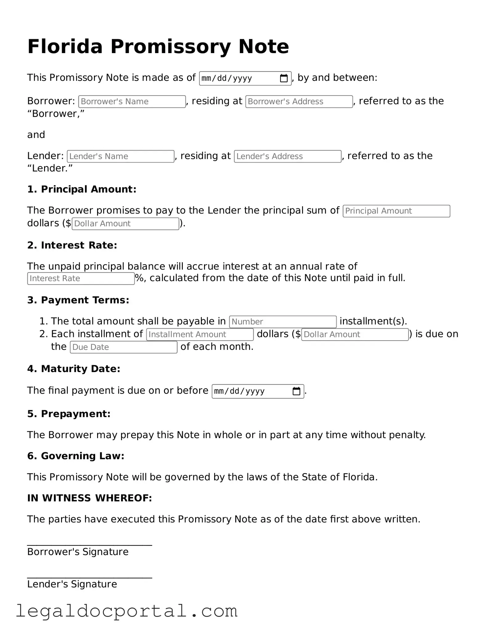 Attorney-Verified Florida Promissory Note Form