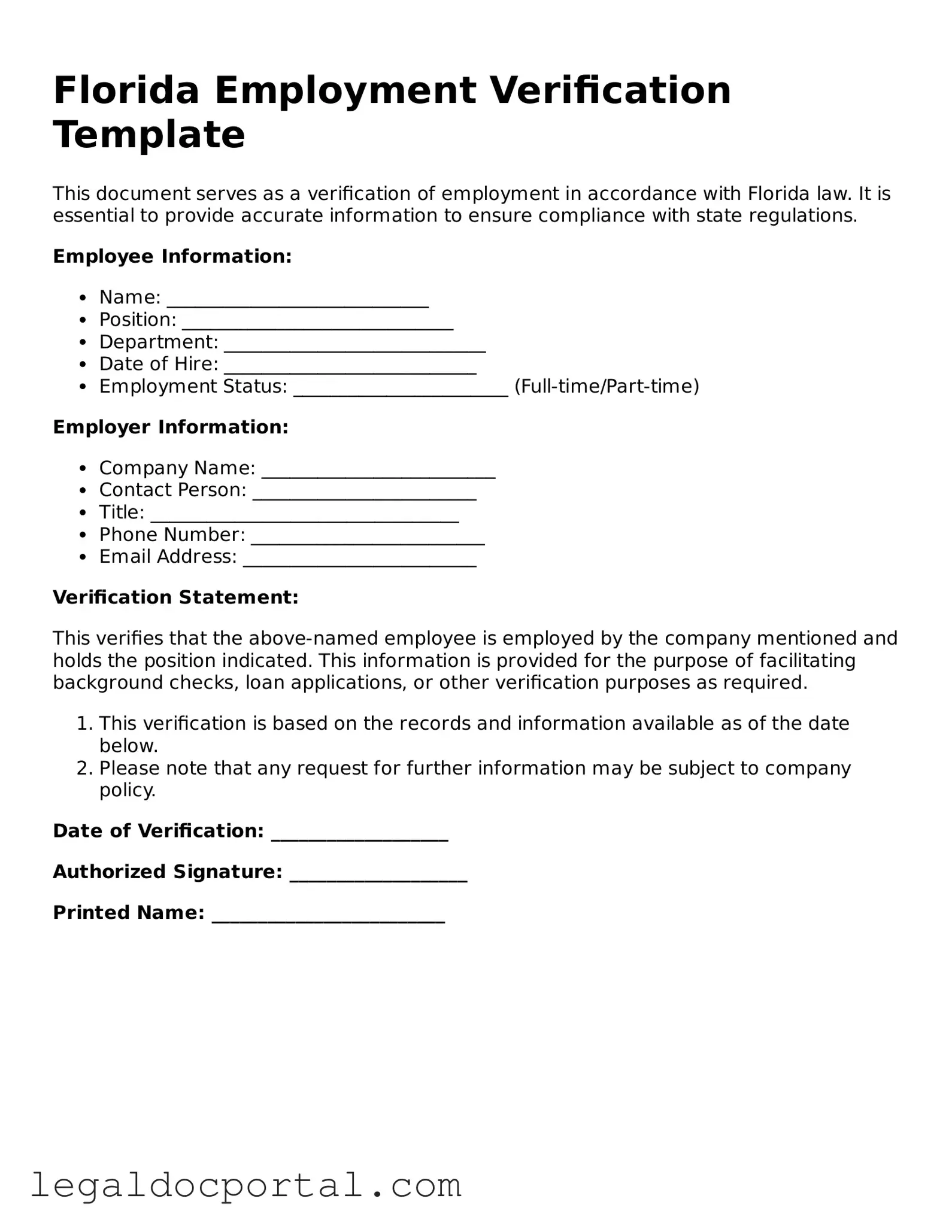 Attorney-Verified Florida Employment Verification Form