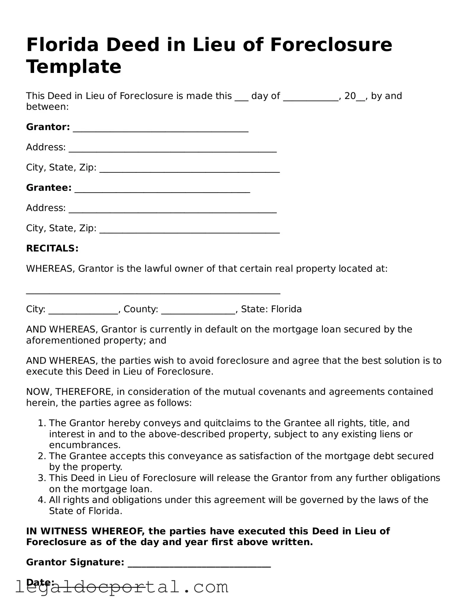 Attorney-Verified Florida Deed in Lieu of Foreclosure Form