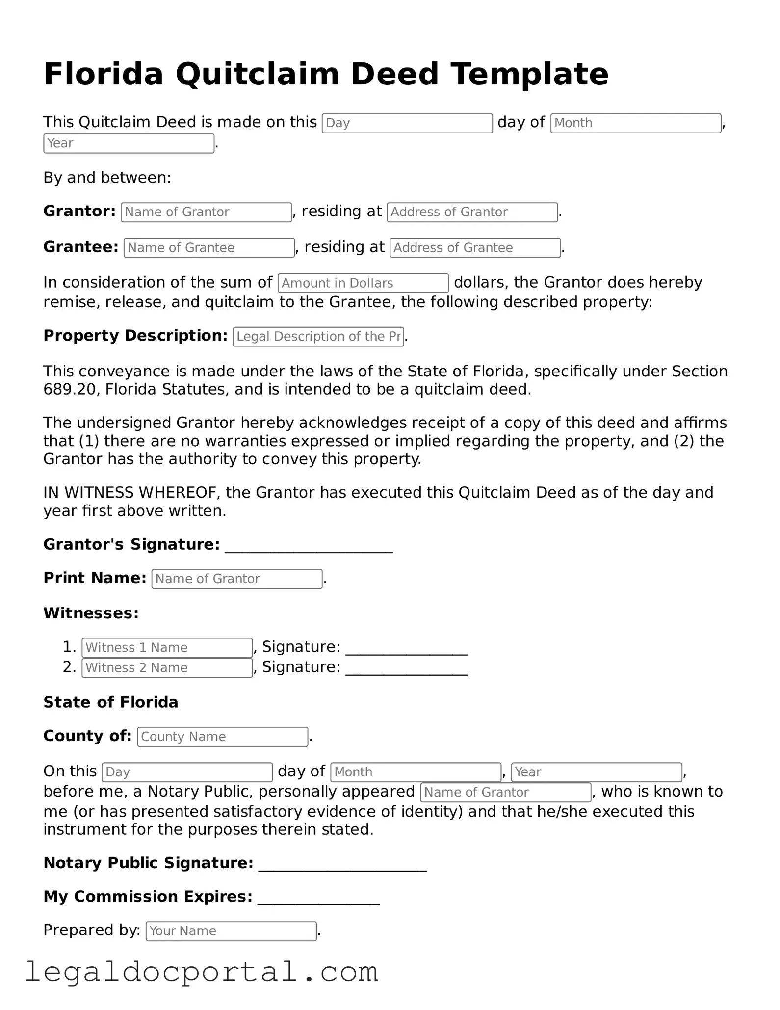 Attorney-Verified Florida Quitclaim Deed Form
