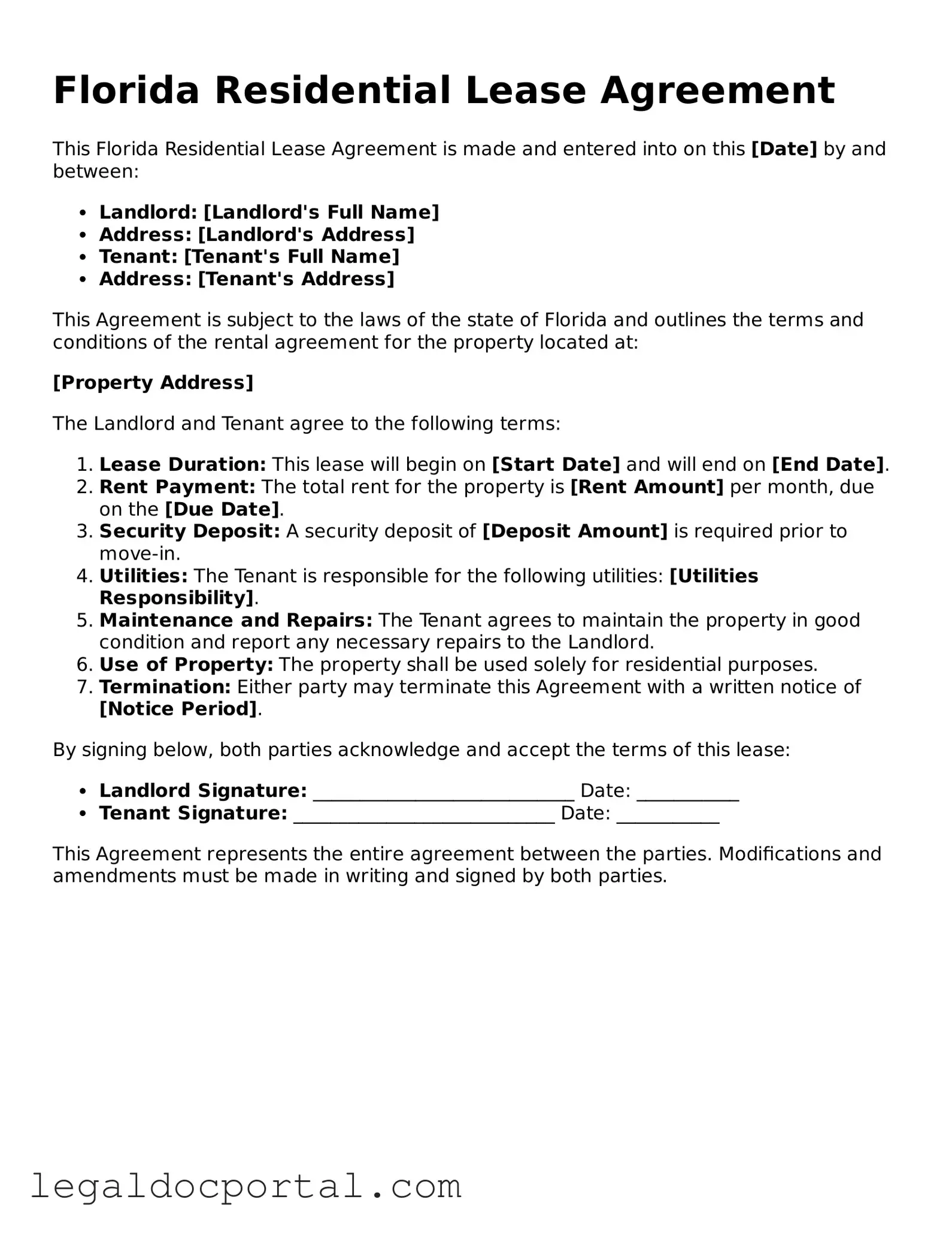 Attorney-Verified Florida Residential Lease Agreement Form