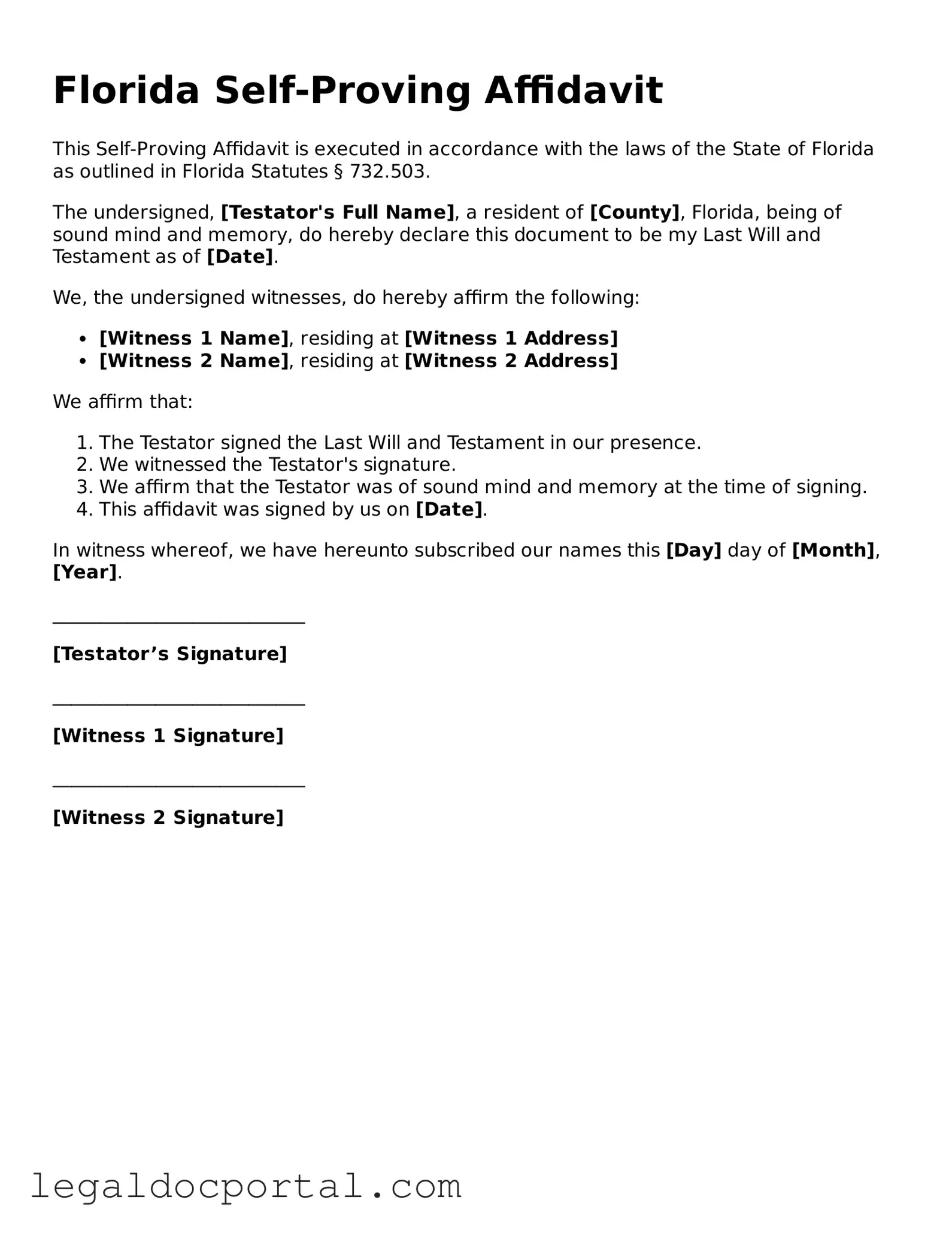 Attorney-Verified Florida Self-Proving Affidavit Form