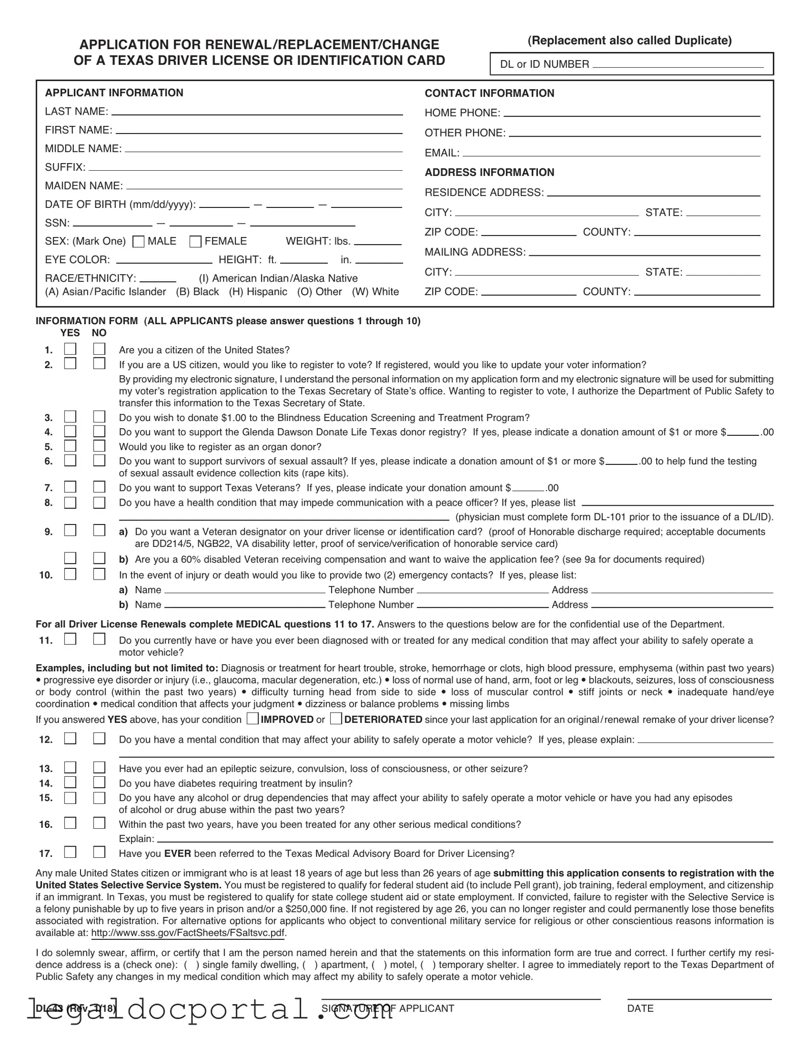 Printable DL-43 Form