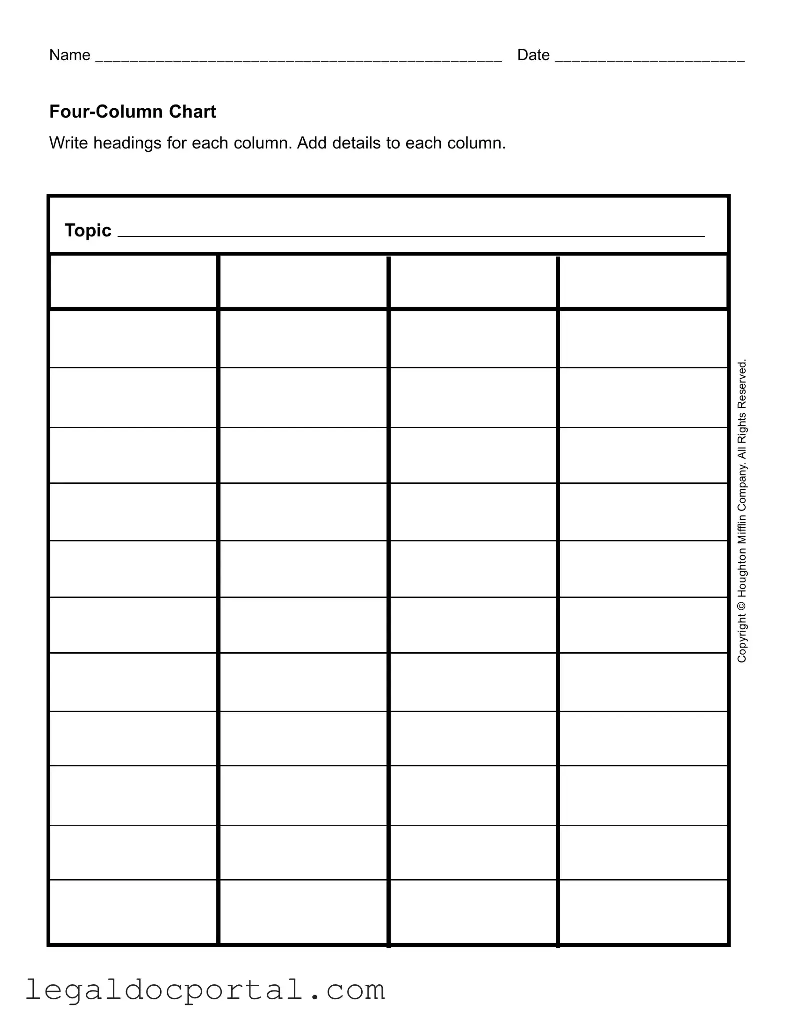 Printable Four Column Chart Form