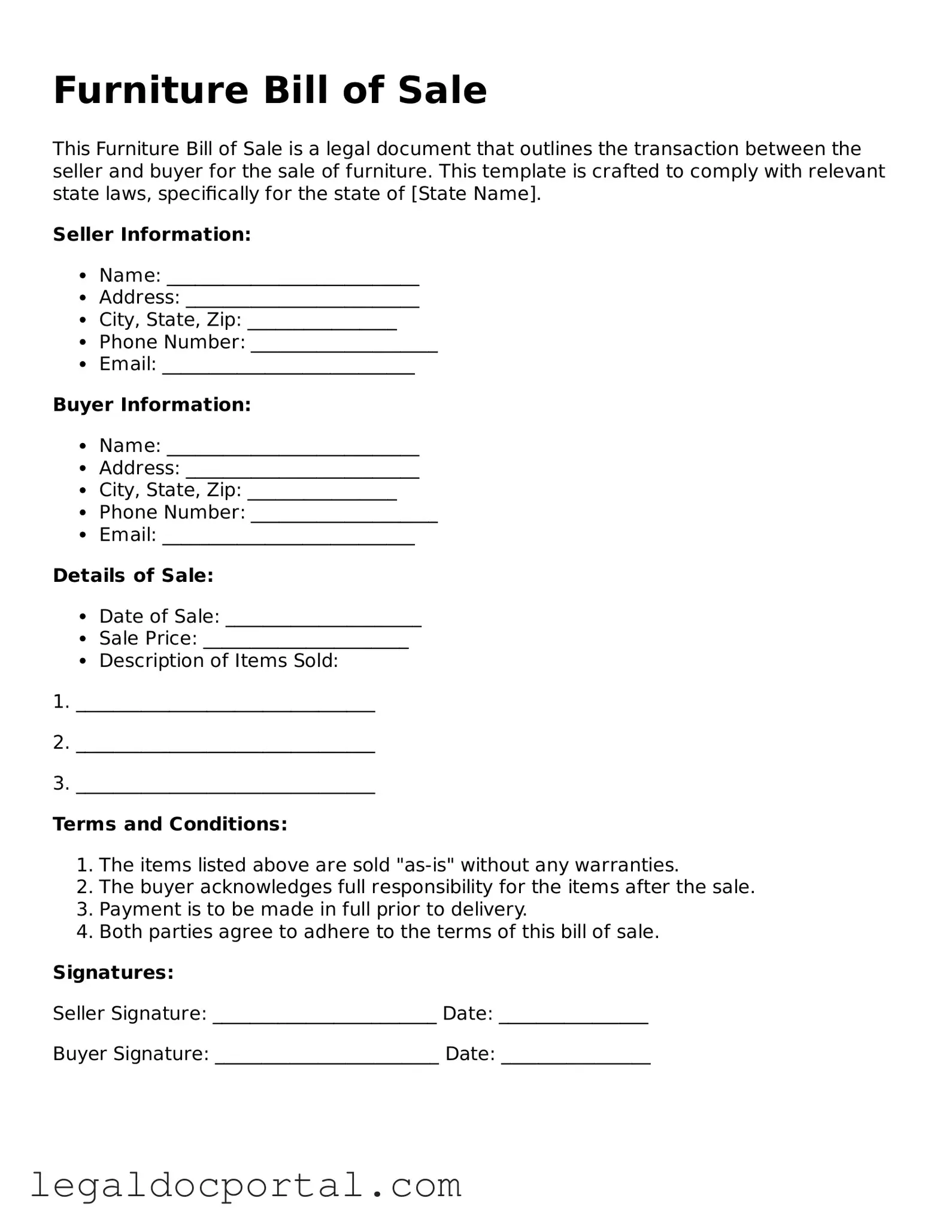 Official Furniture Bill of Sale Document