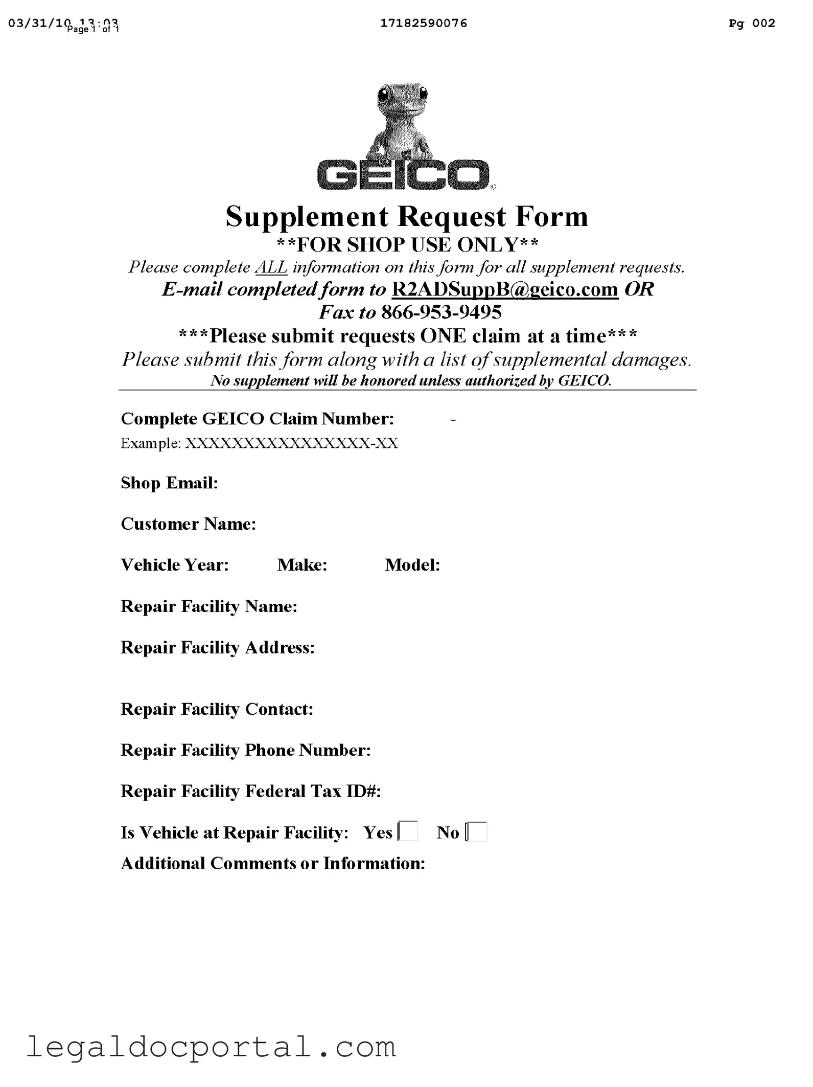 Printable Geico Supplement Request Form