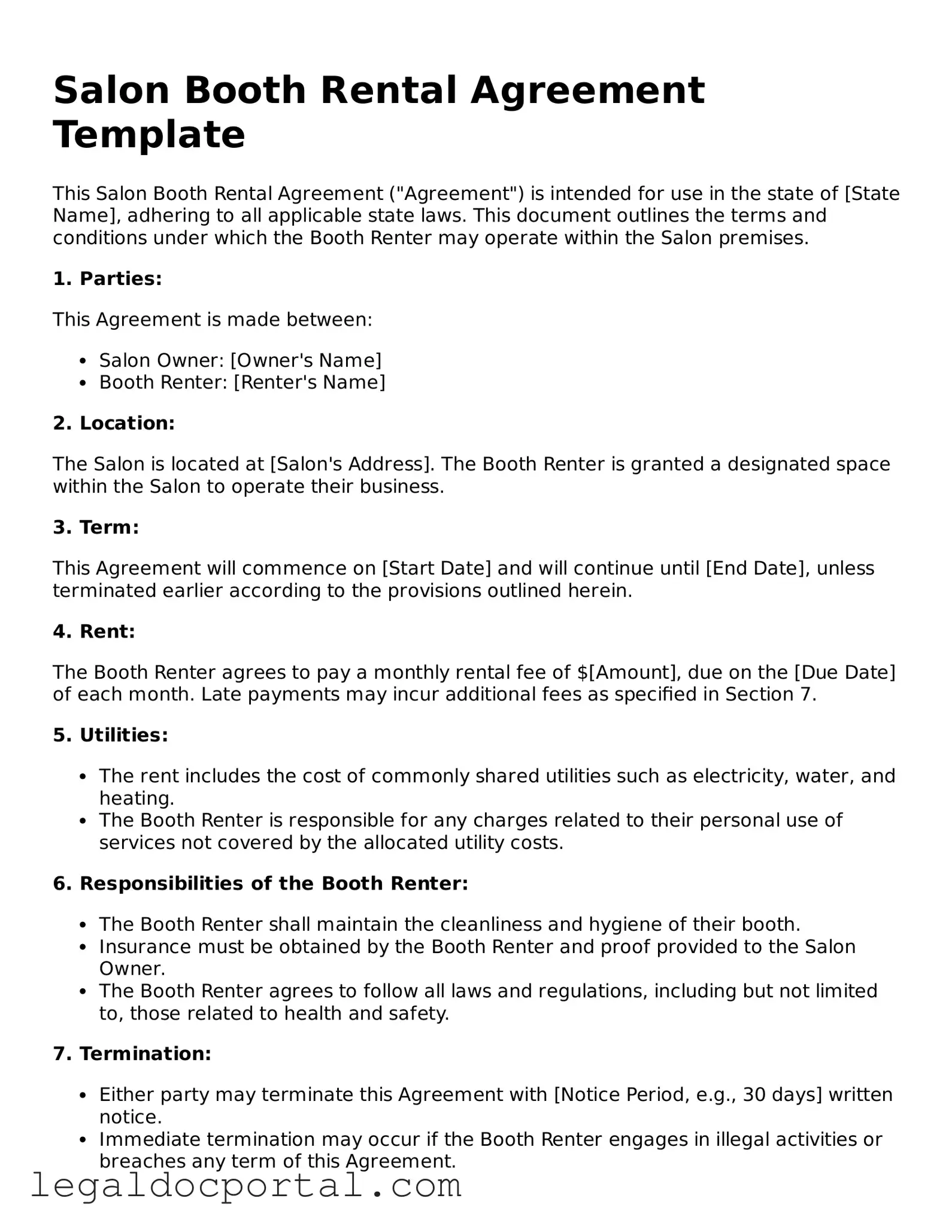 Official Salon Booth Rental Agreement Document