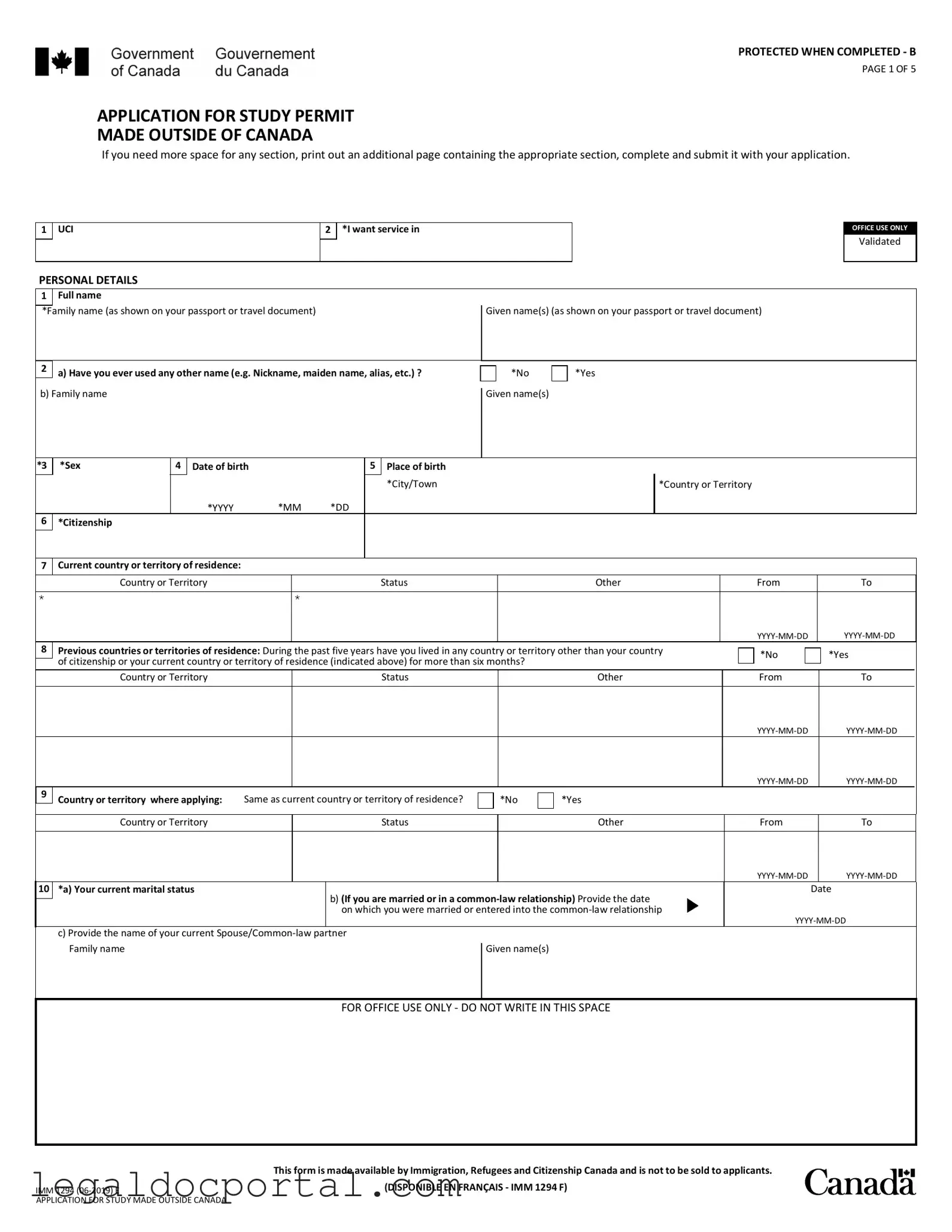 Printable Imm 1294 Form