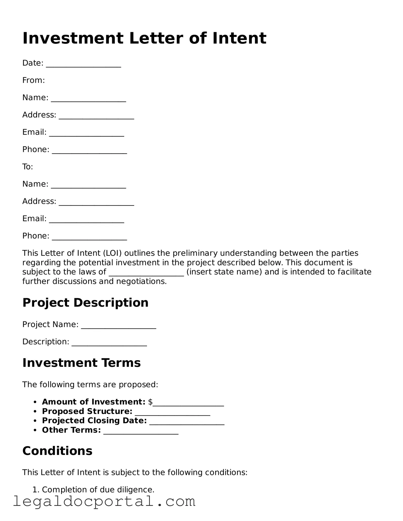 Official Investment Letter of Intent Document