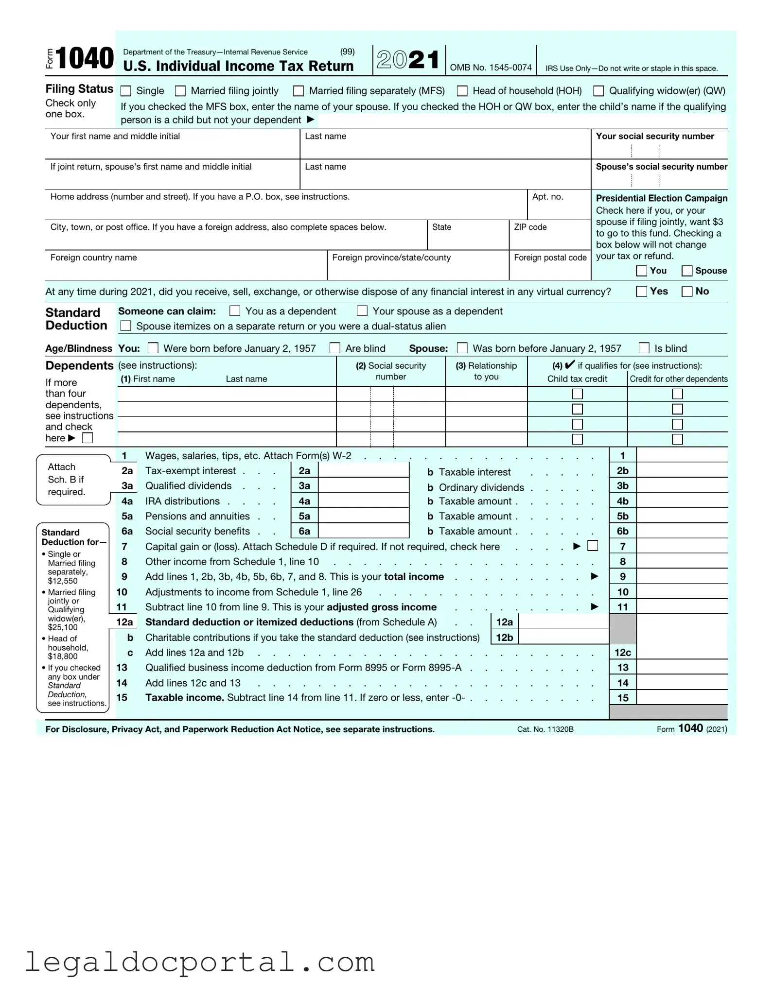 Printable IRS 1040 Form