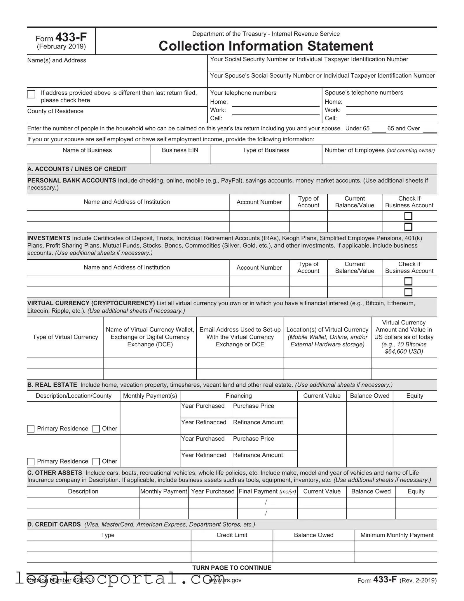 Printable IRS 433-F Form