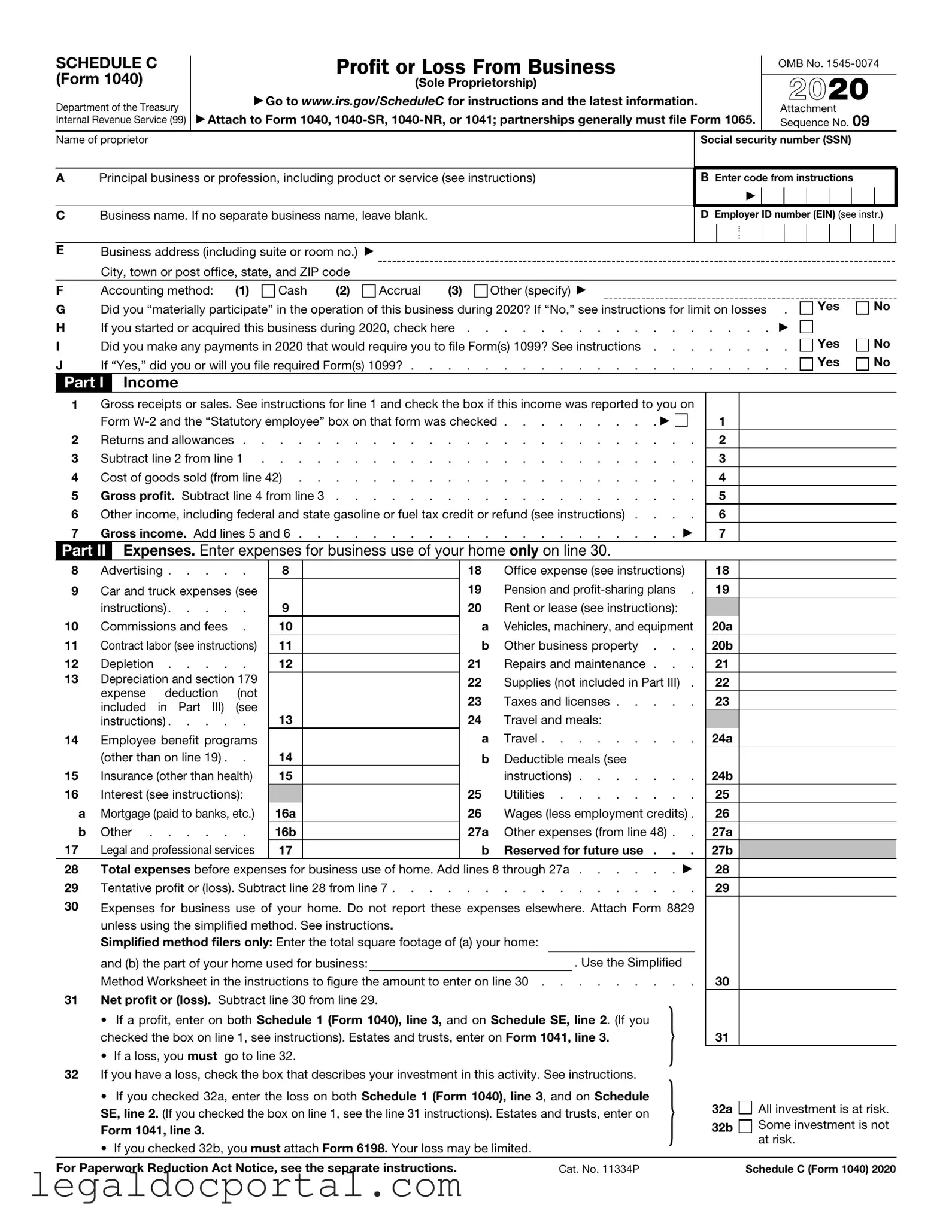 Printable IRS Schedule C 1040 Form