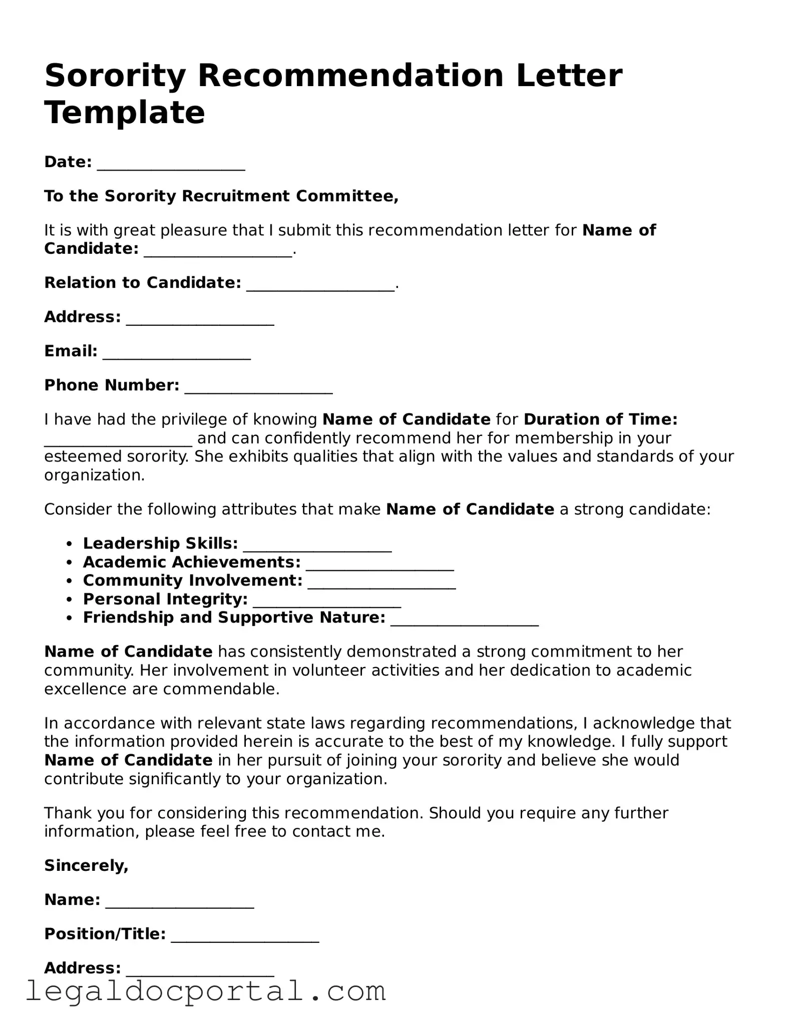 Official Sorority Recommendation Letter Document