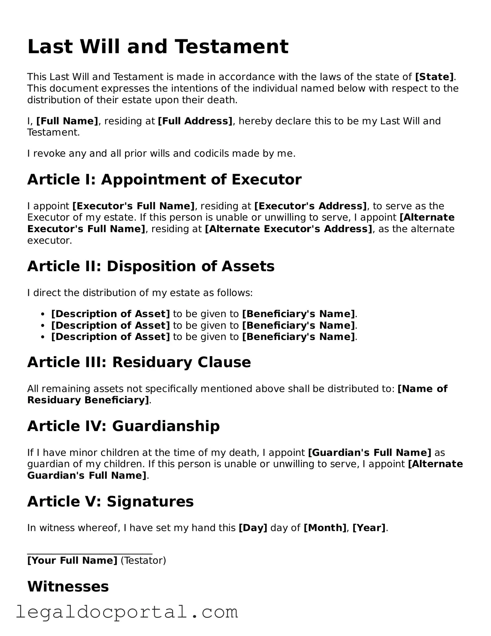 Official Last Will and Testament Document