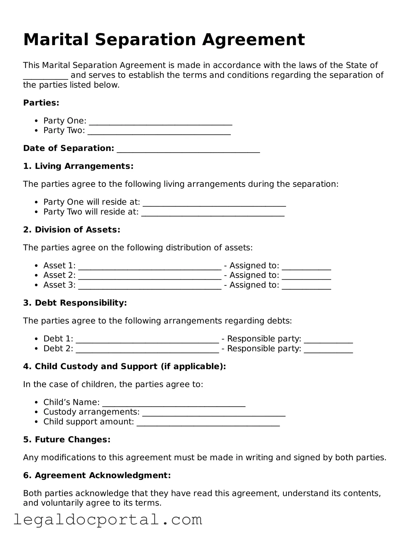 Official Marital Separation Agreement Document