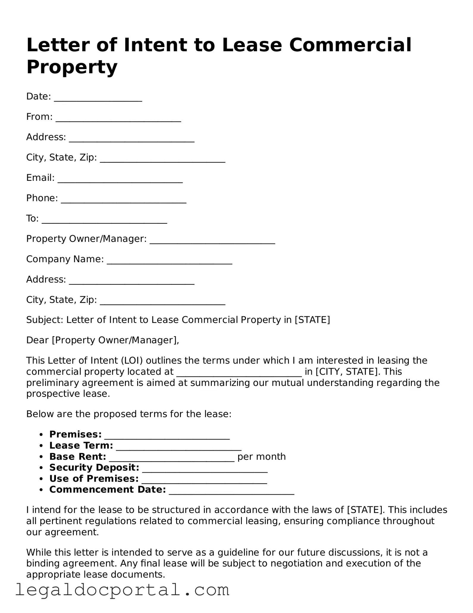 Official Letter of Intent to Lease Commercial Property Document