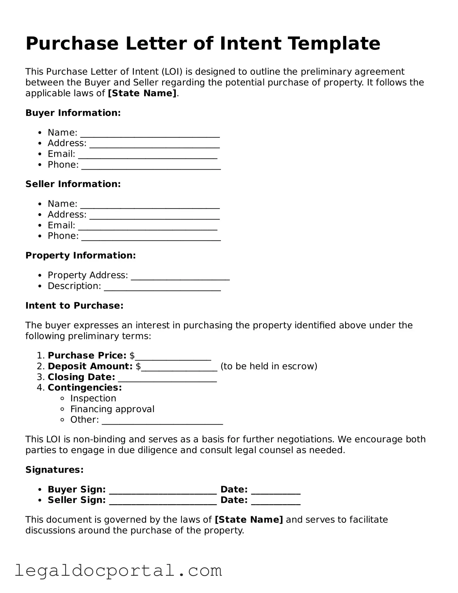 Official Purchase Letter of Intent Document