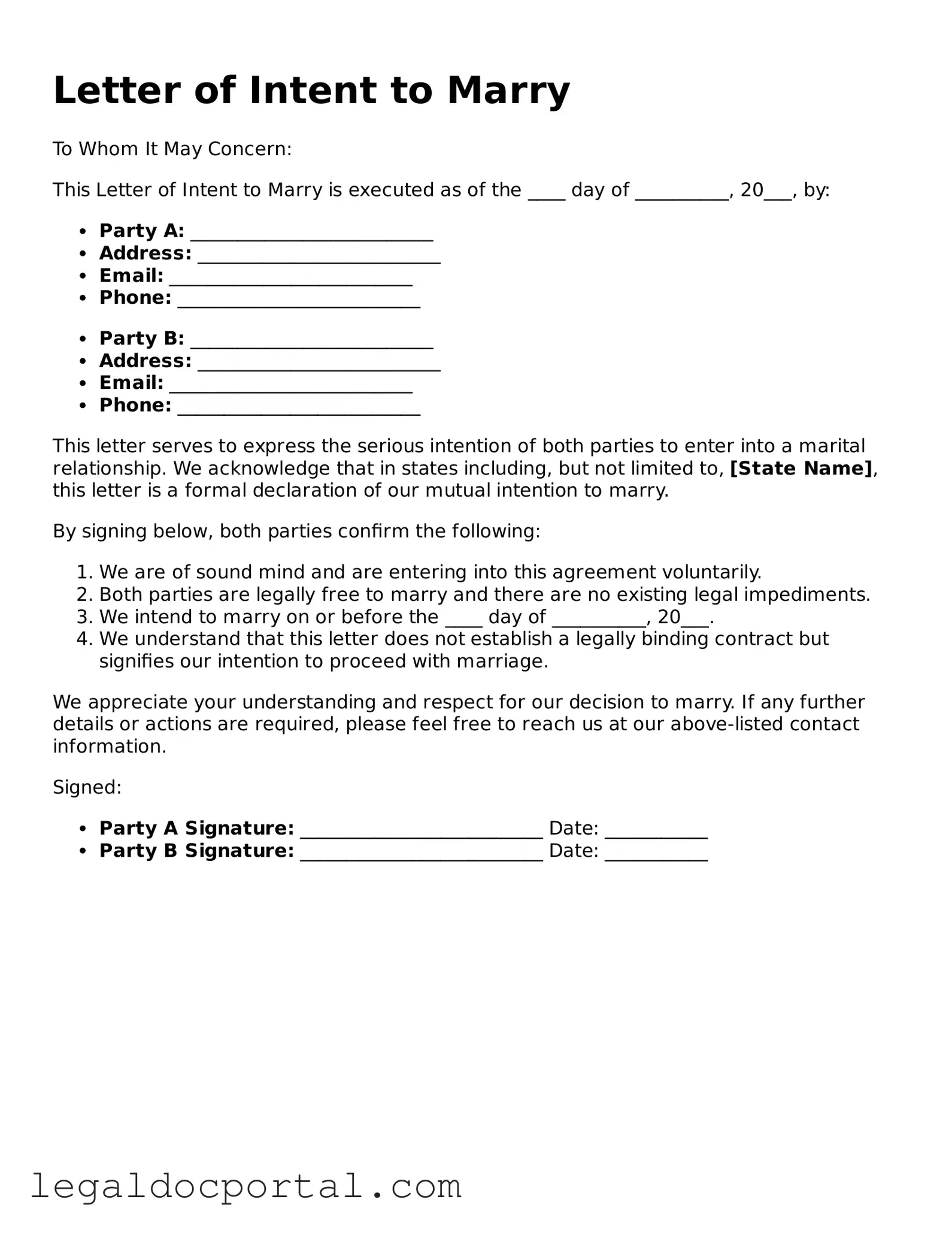 Official Letter of Intent to Marry Document