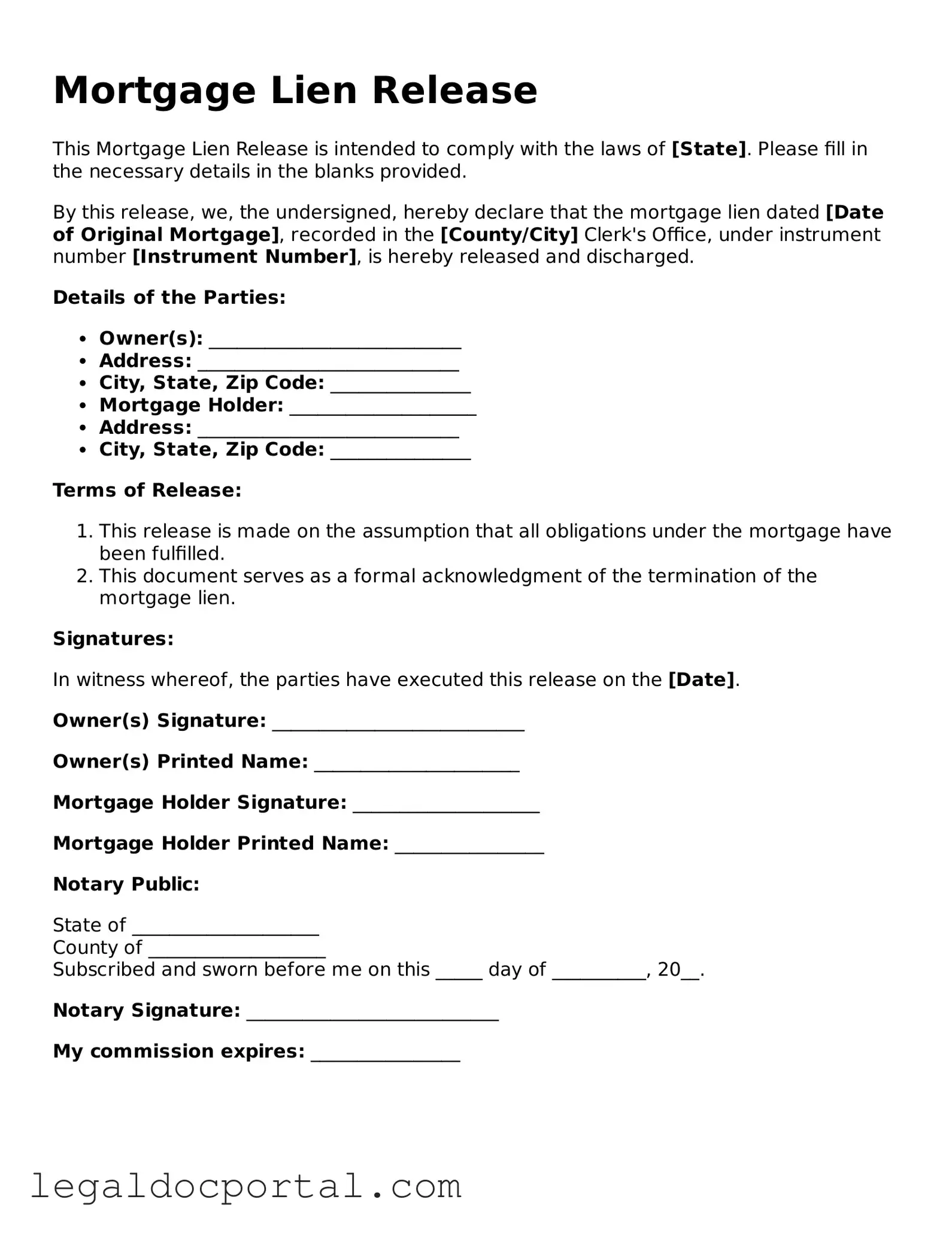 Official Mortgage Lien Release Document