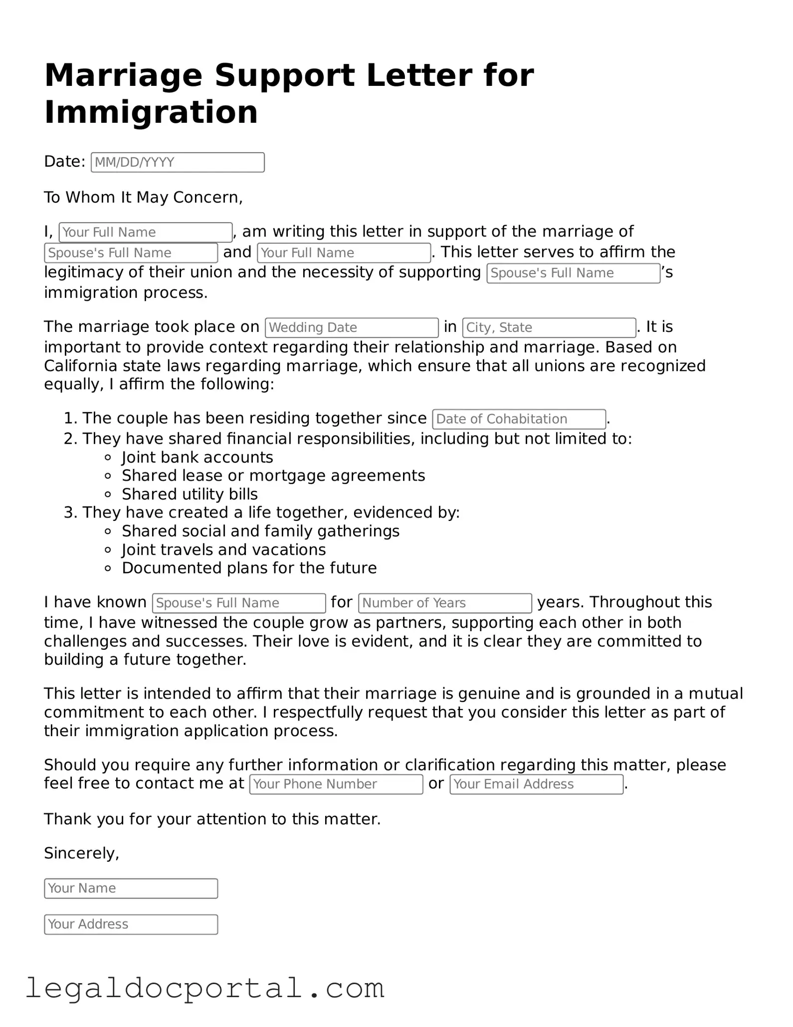 Official Marriage Support Letter for Immigration Document