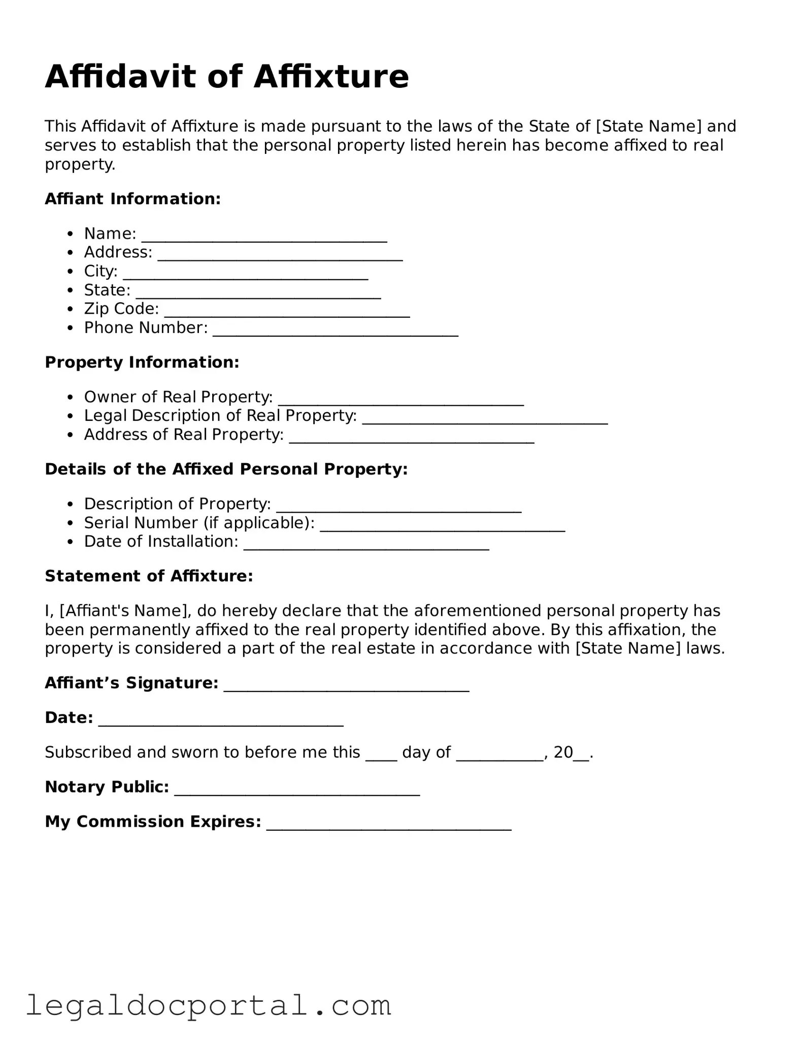 Official Affidavit of Affixture Document